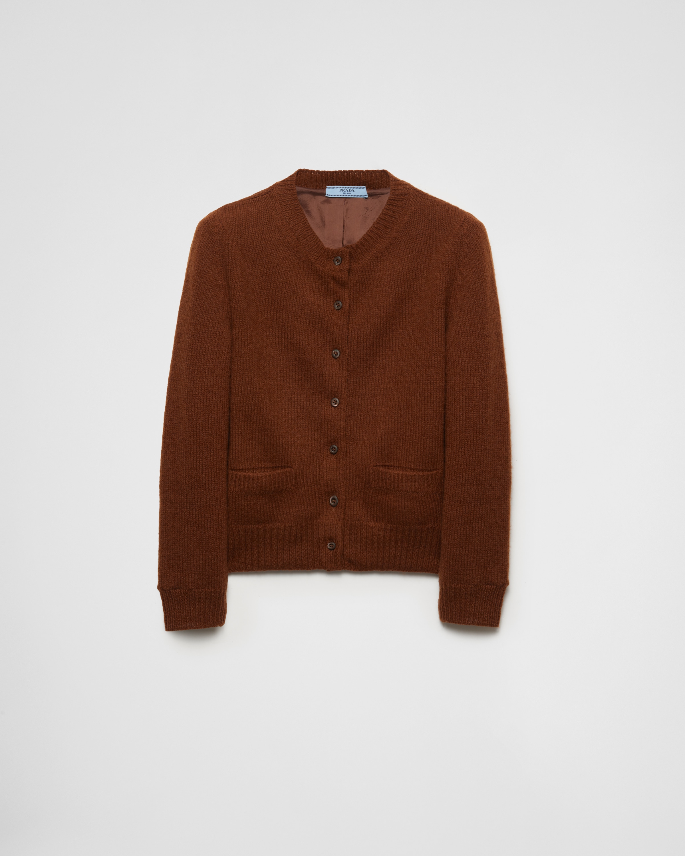 Shop Prada Wool Cardigan In Tobacco