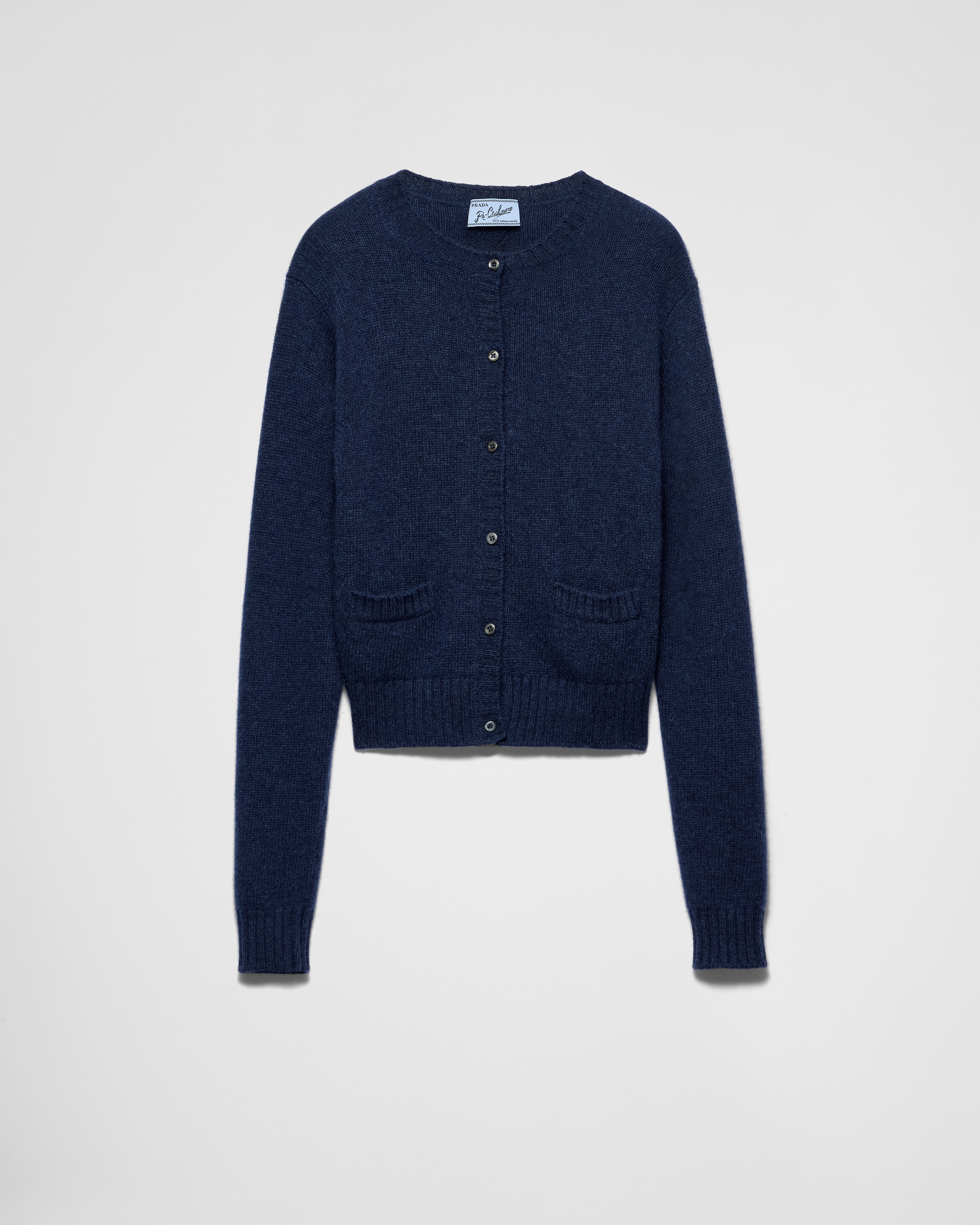 Prada Cardigan Girocollo In Re-cashmere, Donna, Blu, Taglia 36