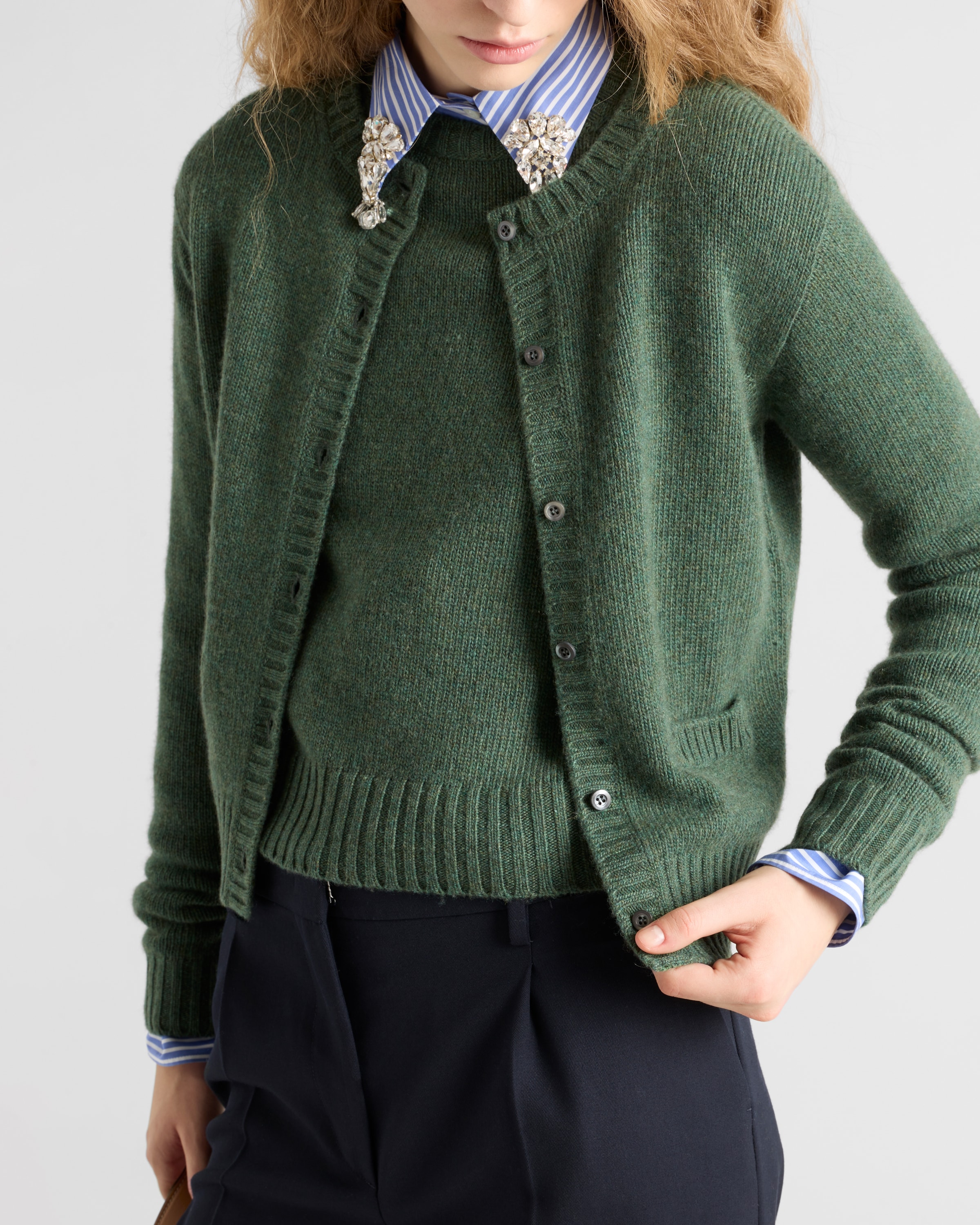 Loden Green Re-Cashmere cardigan | PRADA
