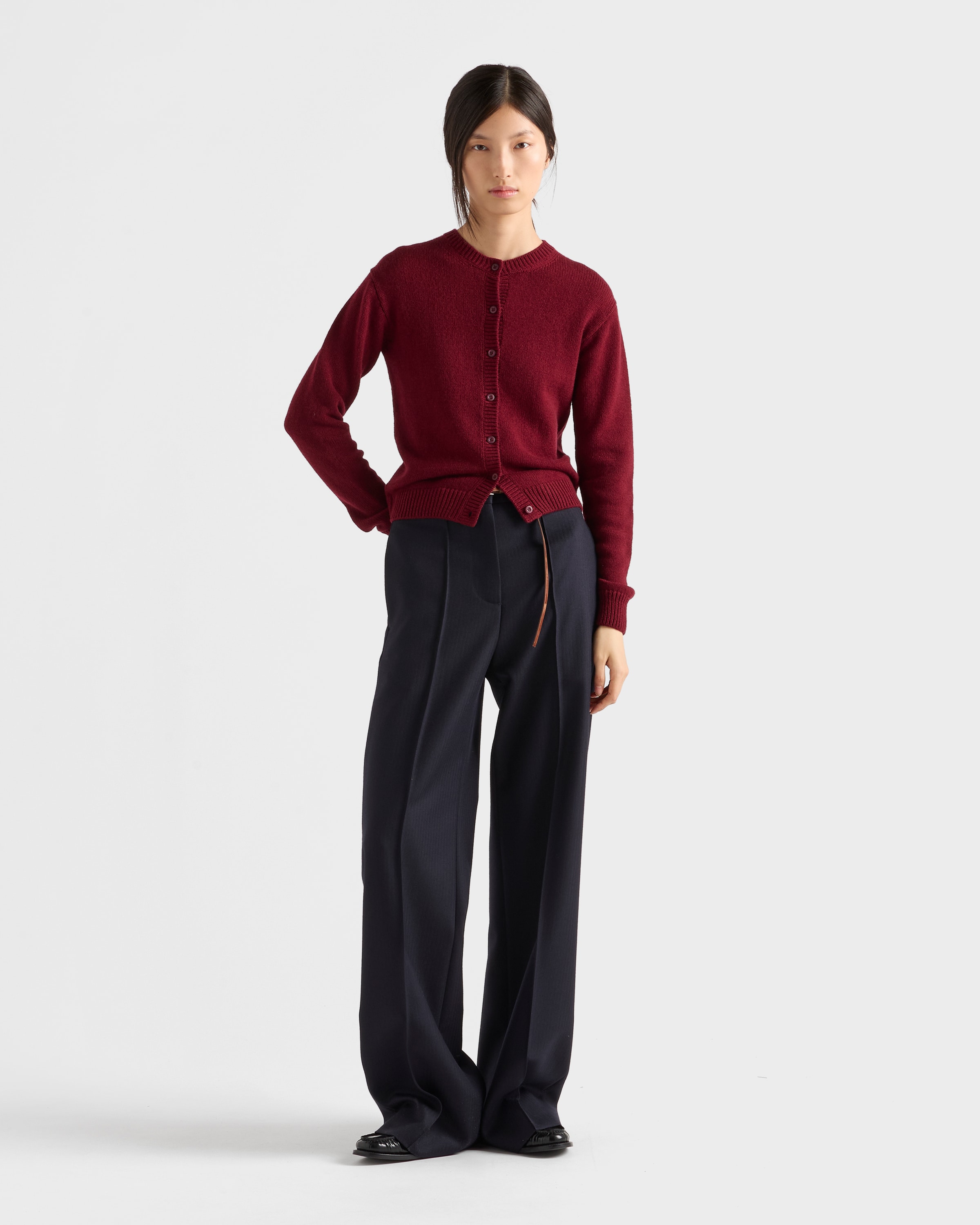 Prada Womens Burgundy Triangle-logo Cashmere Knitted Cardigan In Burgundy