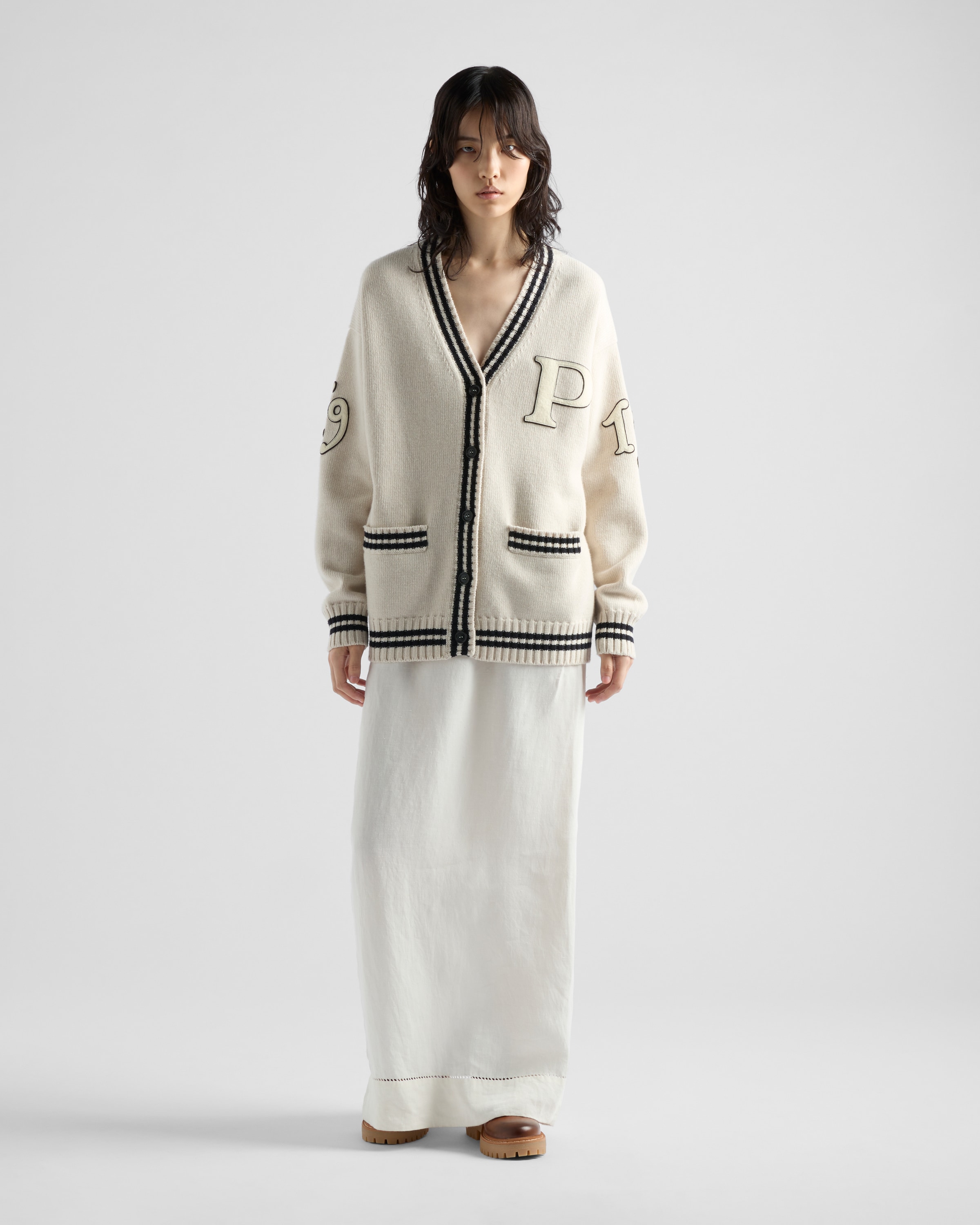 Ivory Wool And Cashmere Cardigan PRADA
