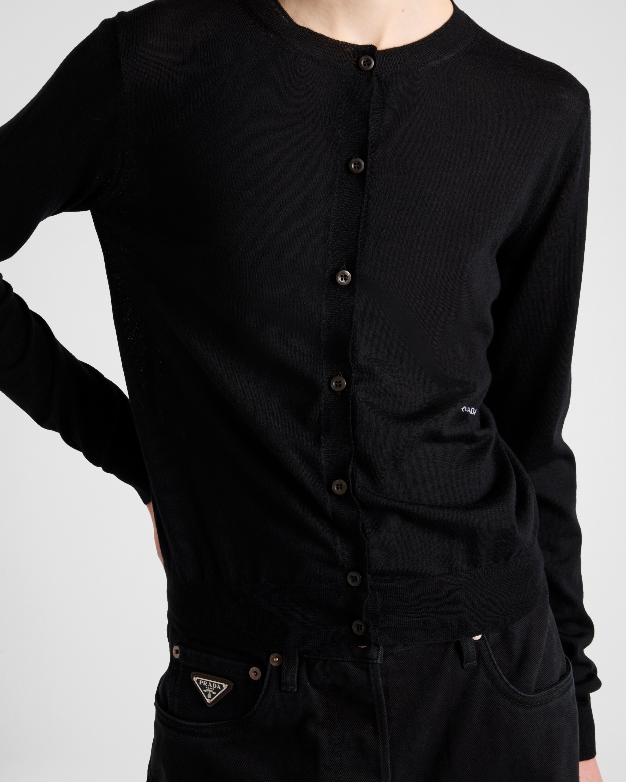 Shop Prada Superfine Wool Cardigan In Black