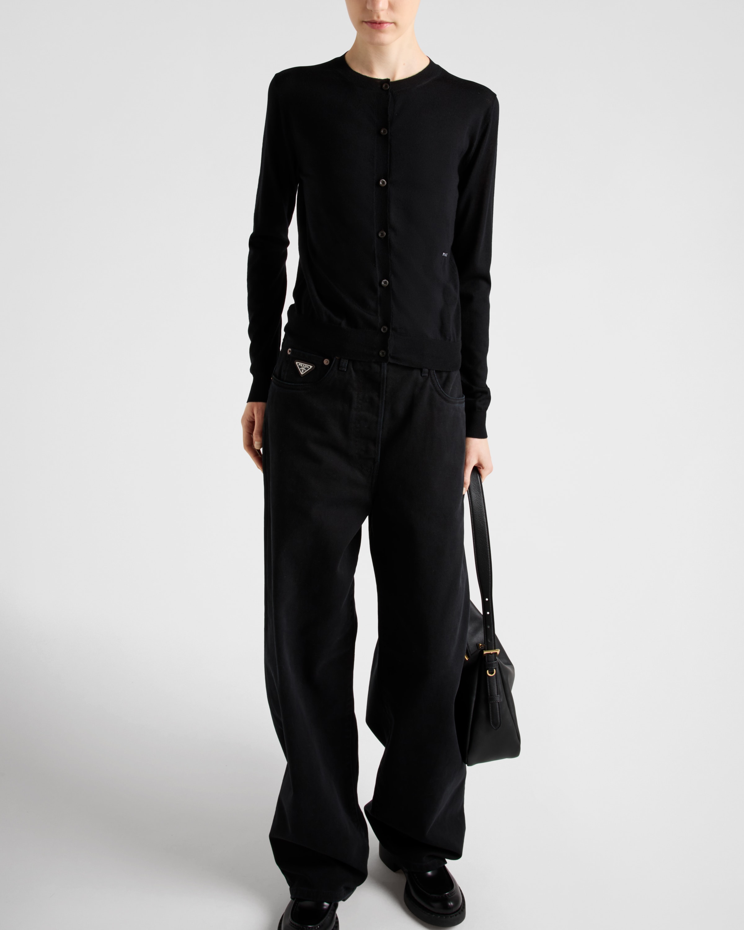 Shop Prada Superfine Wool Cardigan In Black