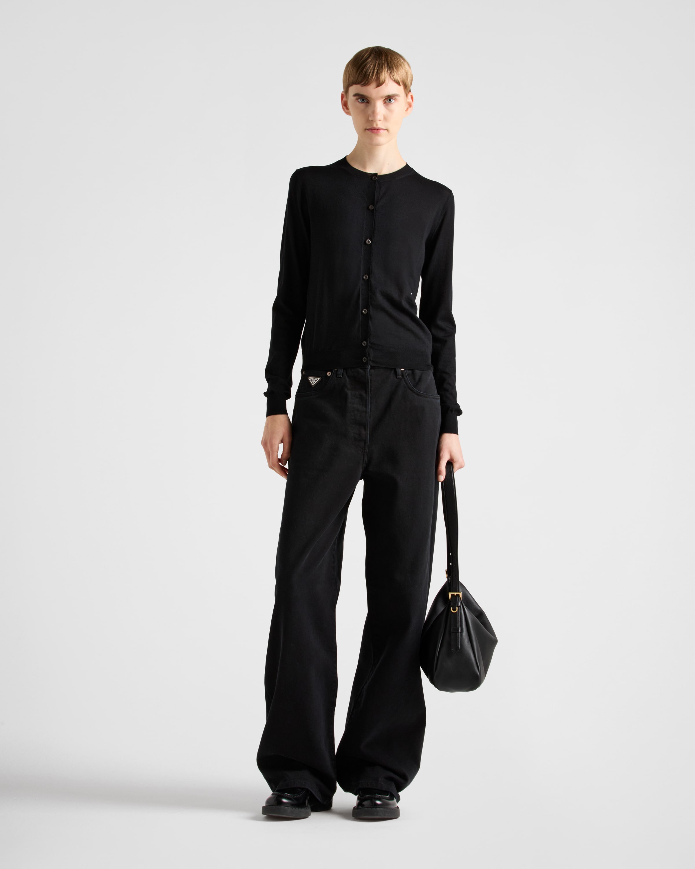 Shop Prada Superfine Wool Cardigan In Black
