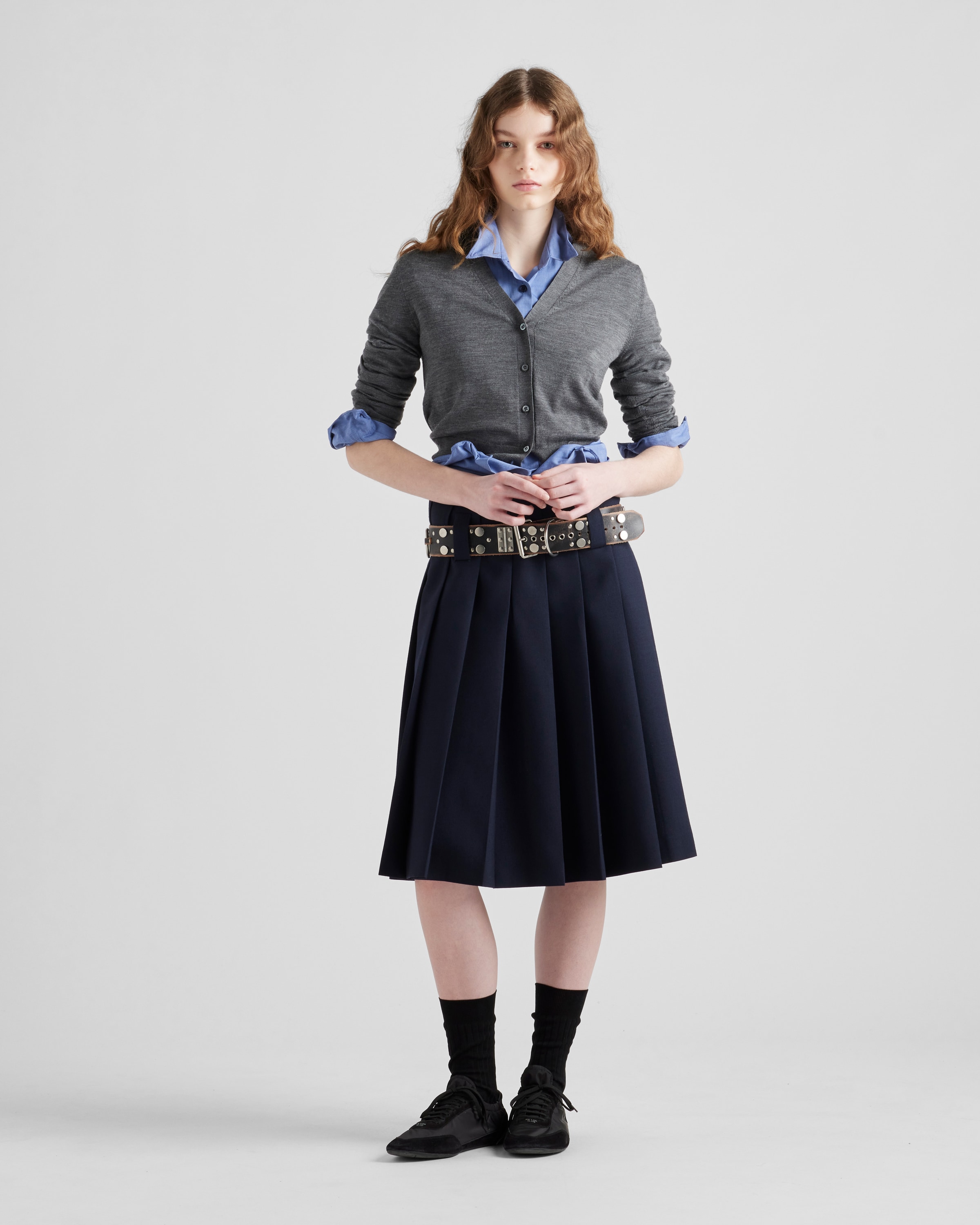 Shop Prada Wool Cardigan In Slate Gray