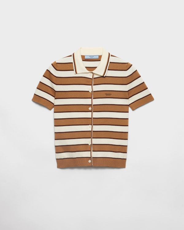 Amaranth Red/Maize Yellow Long-sleeved silk polo shirt | PRADA