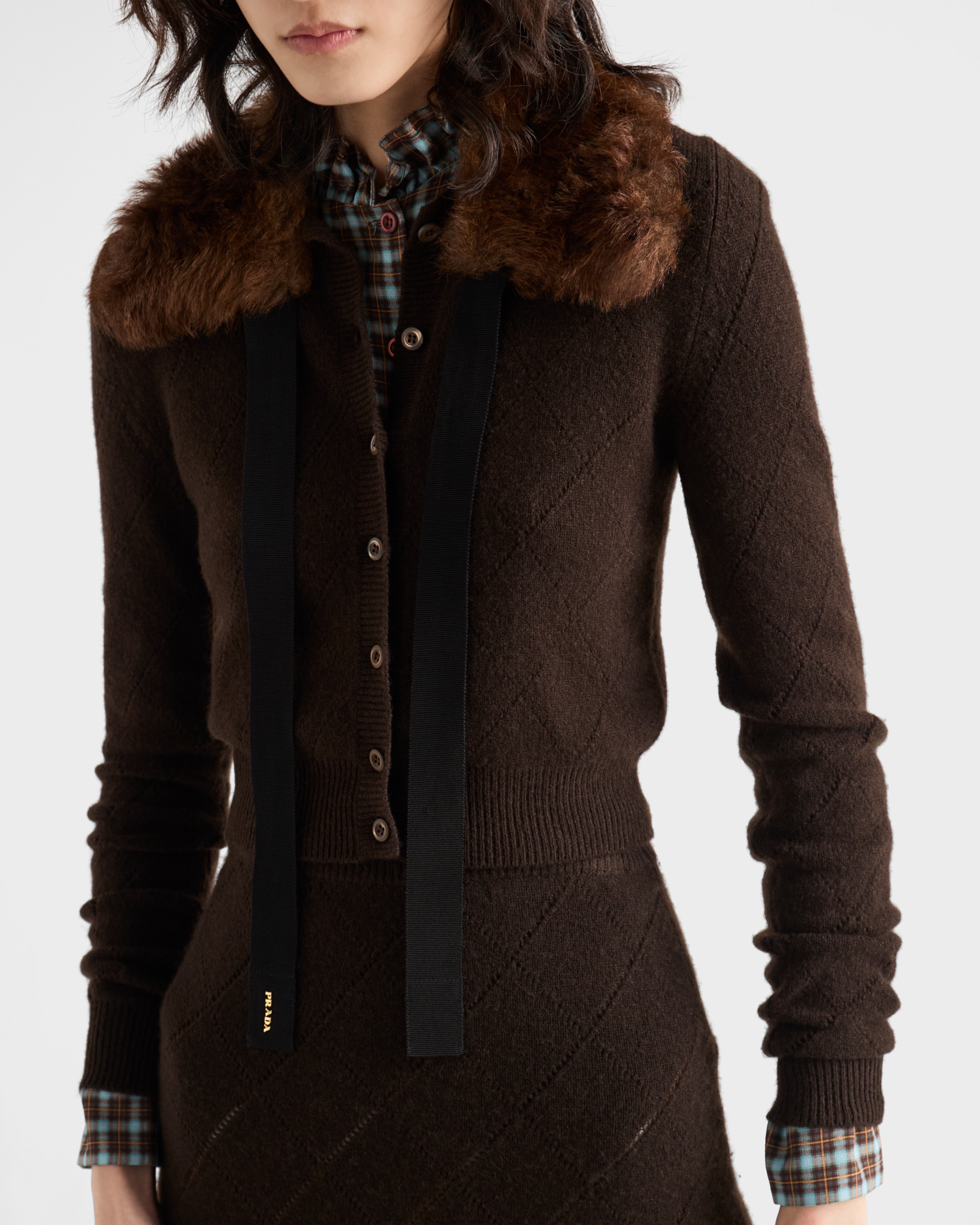 ダークブラウン カシミヤ カーディガン | PRADA