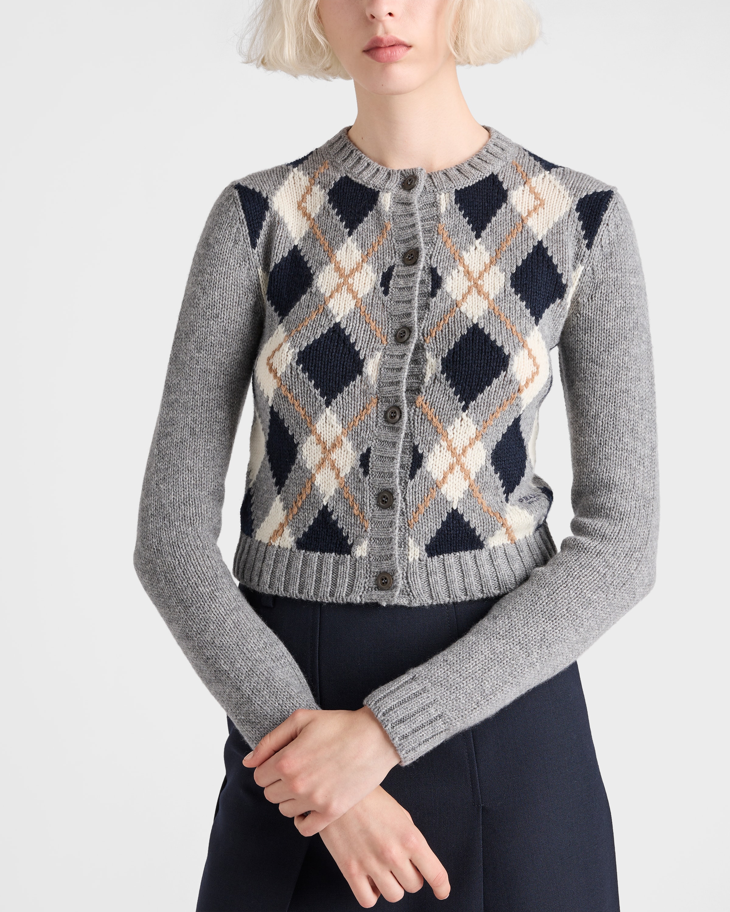 グレー アーガイル編みカシミヤ カーディガン | PRADA