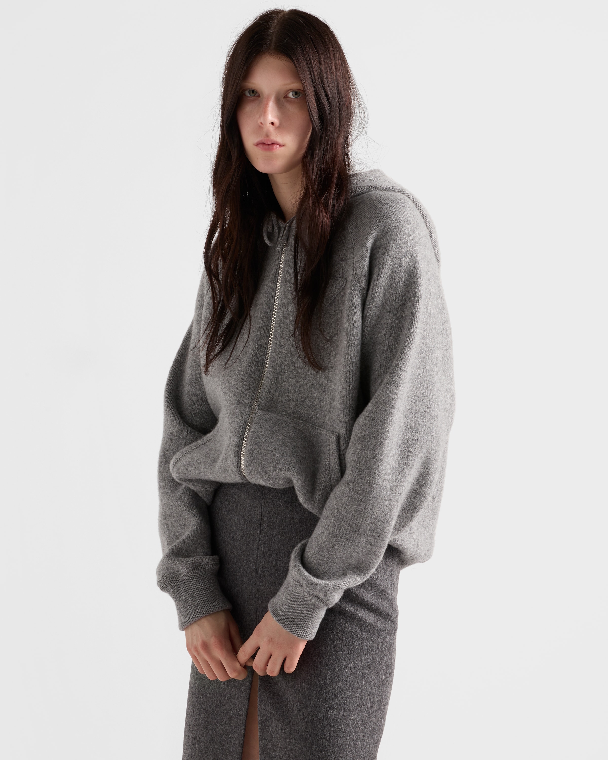 Grey Cashmere hooded cardigan | PRADA - United States