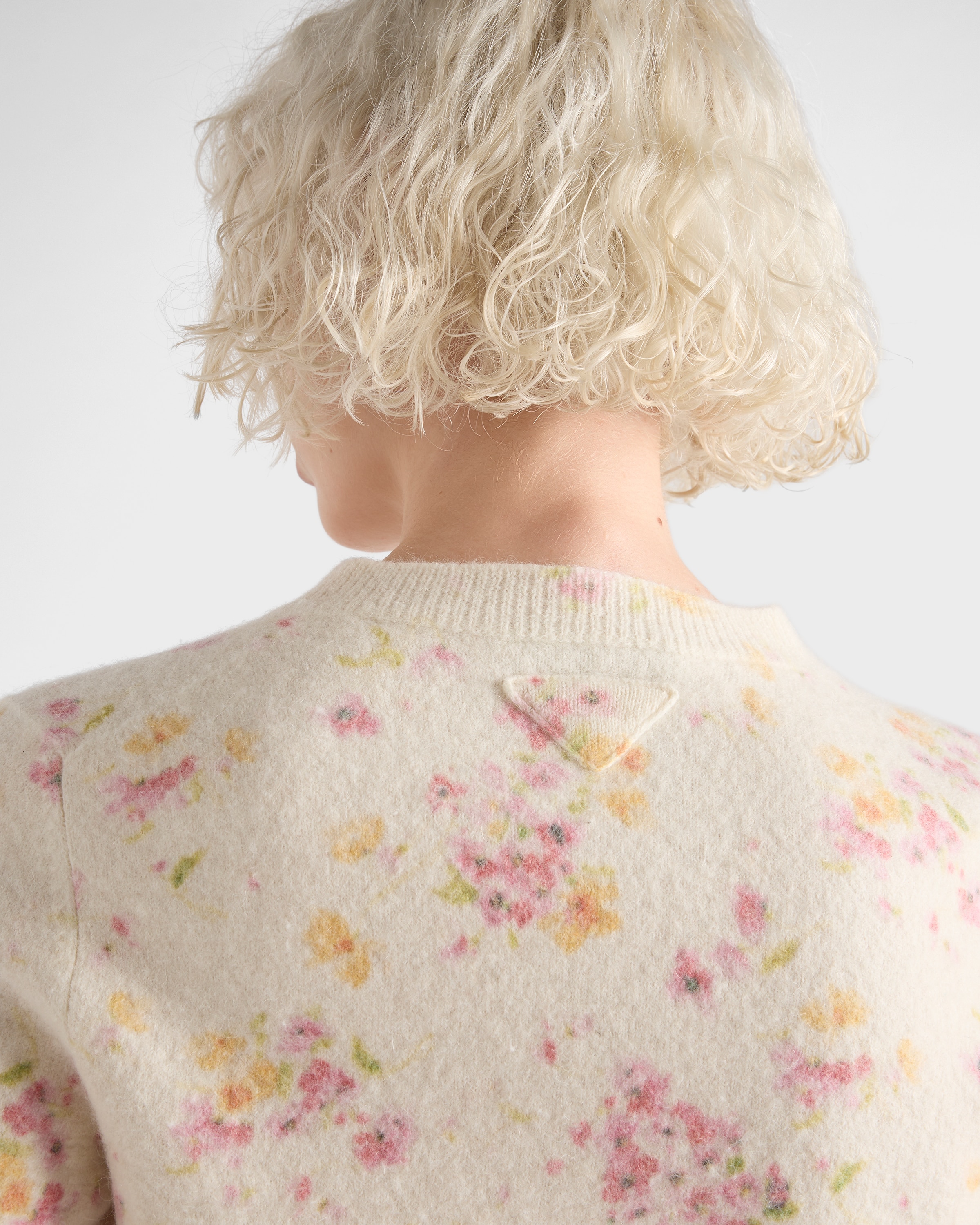 Begonia Pink Floral Print Wool Cardigan | PRADA