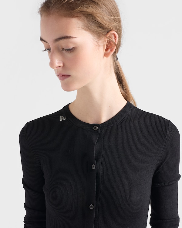 Ribbed knit wool cardigan - Black Ribbed knit wool cardigan - Black