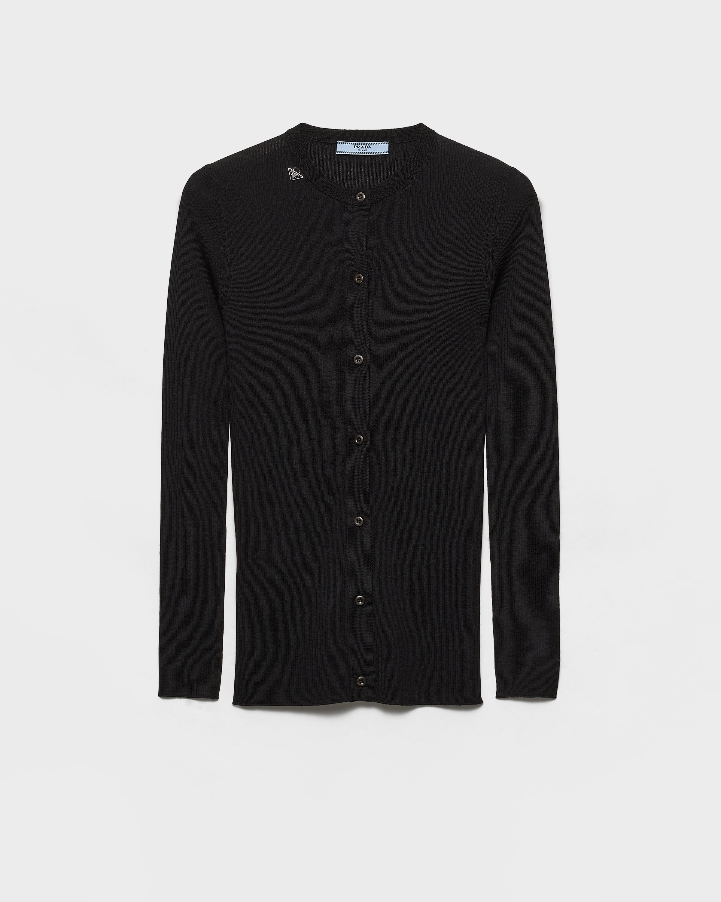 ブラック リブ編みウール カーディガン | PRADA