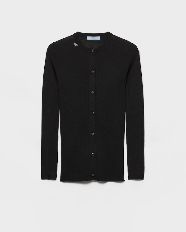 Ribbed knit wool cardigan - Black Ribbed knit wool cardigan - Black