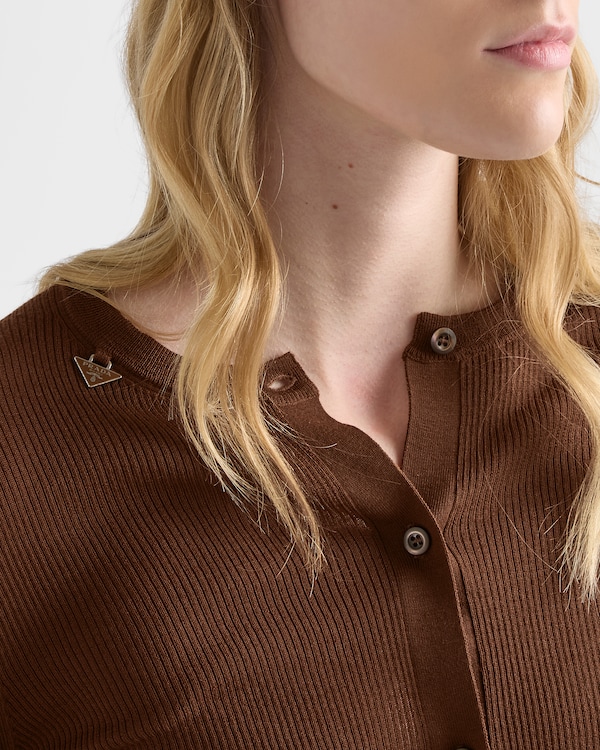 Ribbed knit wool cardigan - Tobacco Ribbed knit wool cardigan - Tobacco