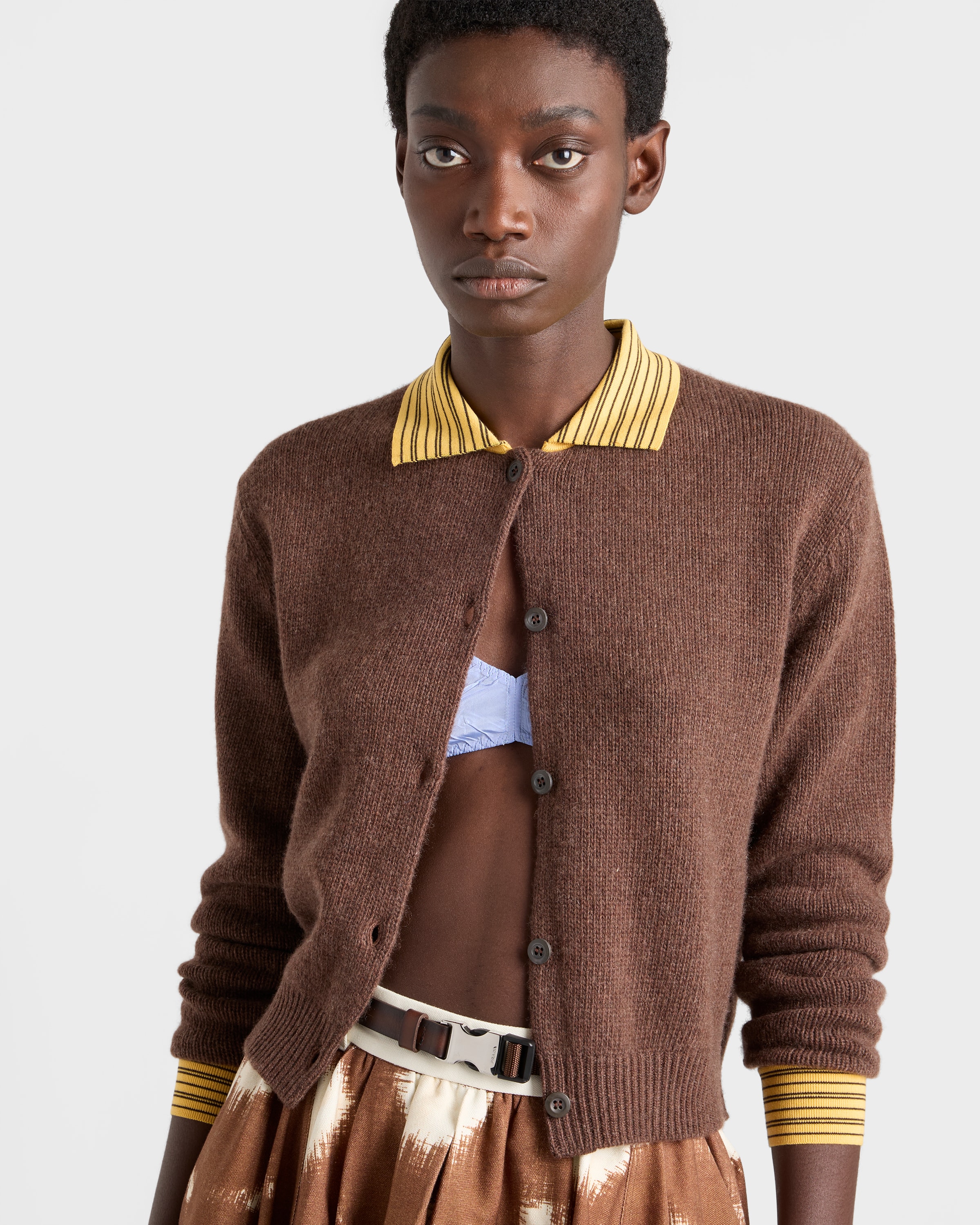 Cocoa Brown Cashmere cardigan | PRADA - Canada