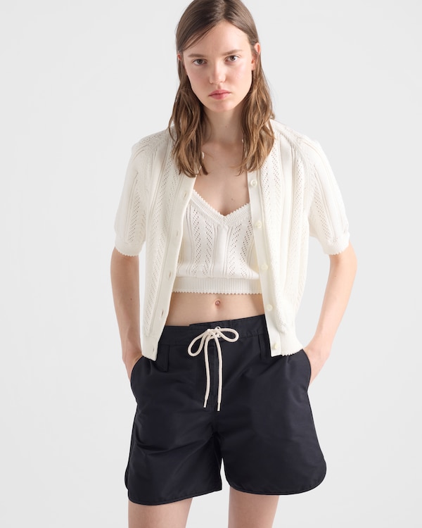 Short-sleeved openwork cotton cardigan - 화이트 Short-sleeved openwork cotton cardigan - 화이트