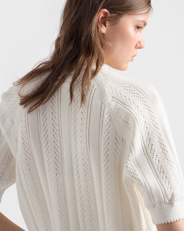 Short-sleeved openwork cotton cardigan - 화이트 Short-sleeved openwork cotton cardigan - 화이트