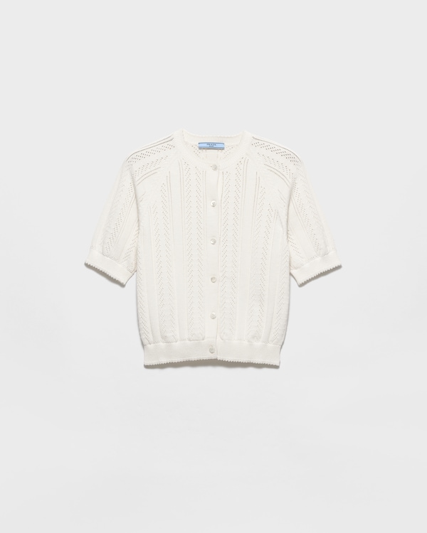 Short-sleeved openwork cotton cardigan - 화이트 Short-sleeved openwork cotton cardigan - 화이트