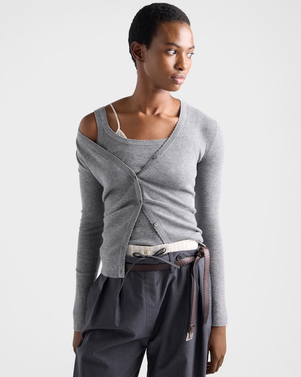 Ribbed cashmere cardigan - Grey Ribbed cashmere cardigan - Grey