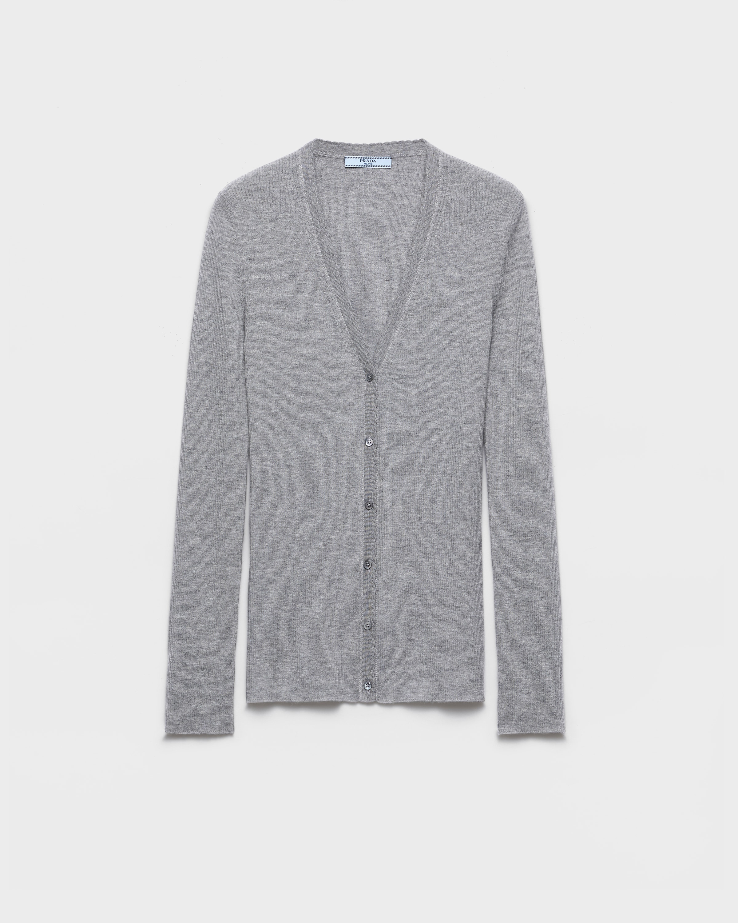 Grey Ribbed Cashmere Cardigan | PRADA - United States