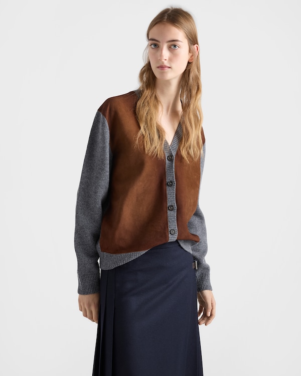 Wool and suede cardigan - Gris Pizarra Wool and suede cardigan - Gris Pizarra
