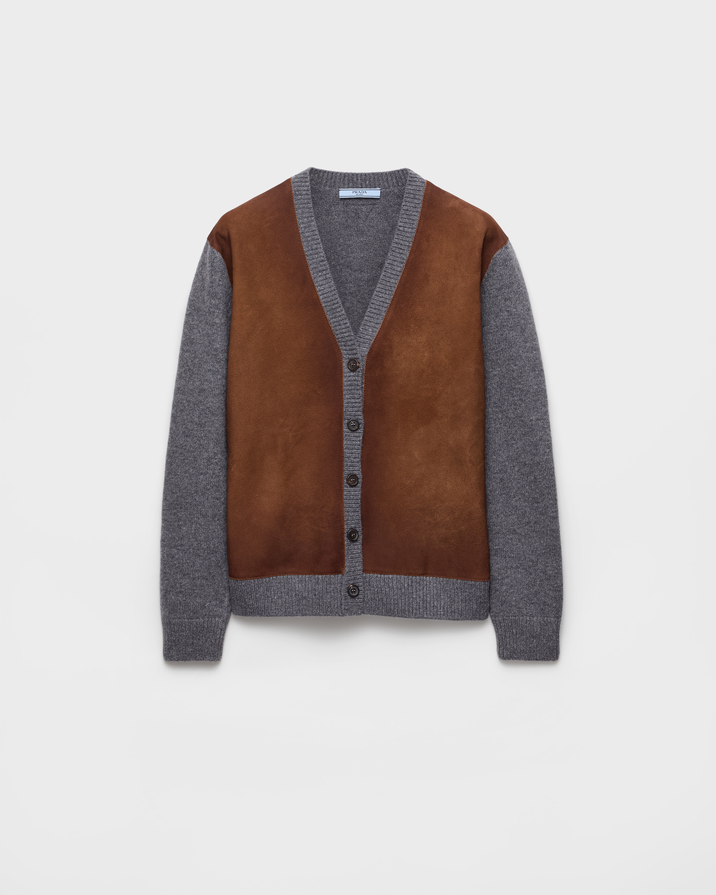 Slate Gray Wool And Suede Cardigan | PRADA - United States