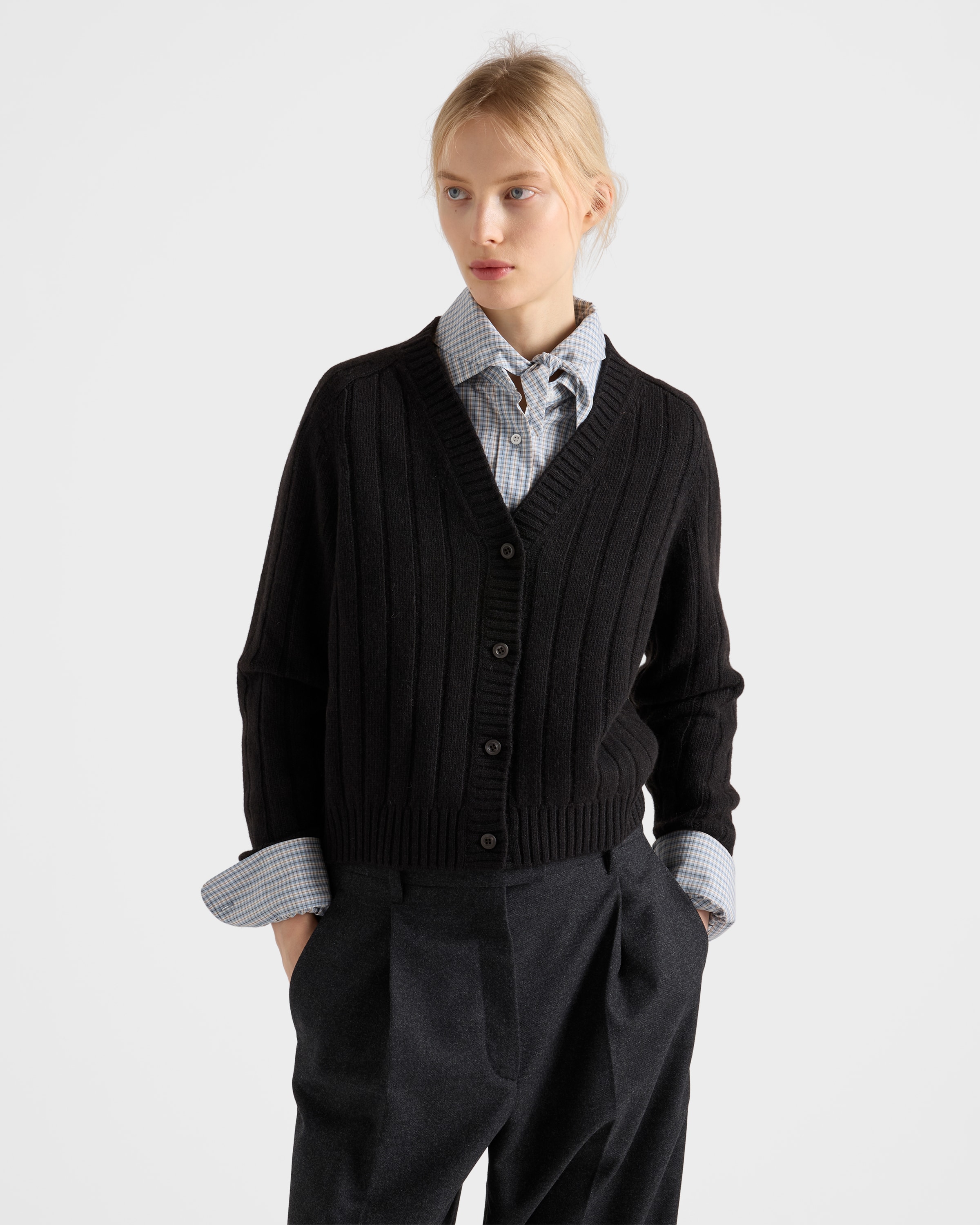 Anthracite Gray Re-cashmere Cardigan | PRADA - Japan