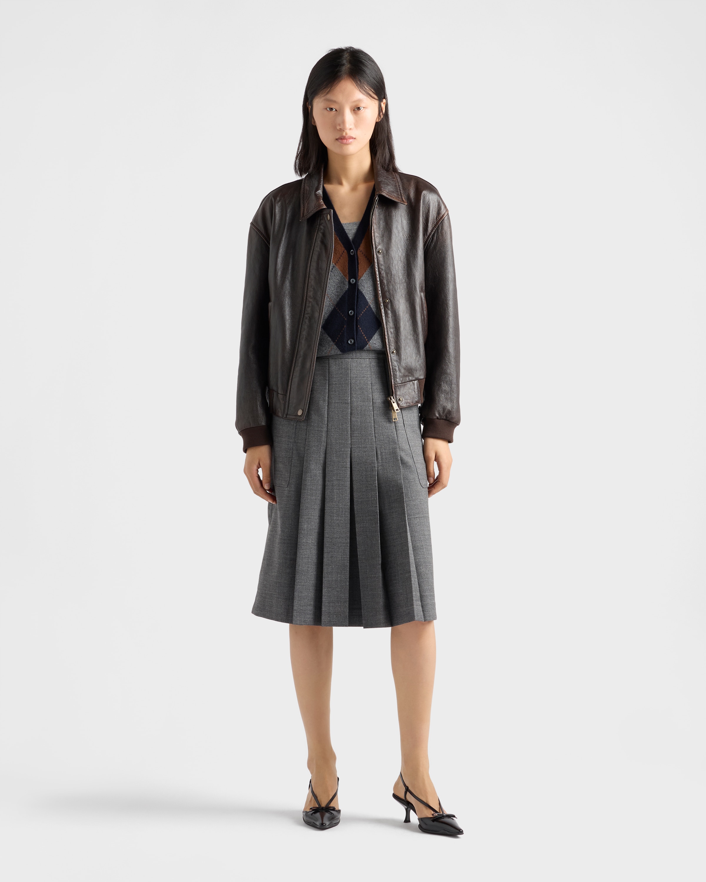 Blue/slate Gray Argyle Cashmere Cardigan | PRADA - United States