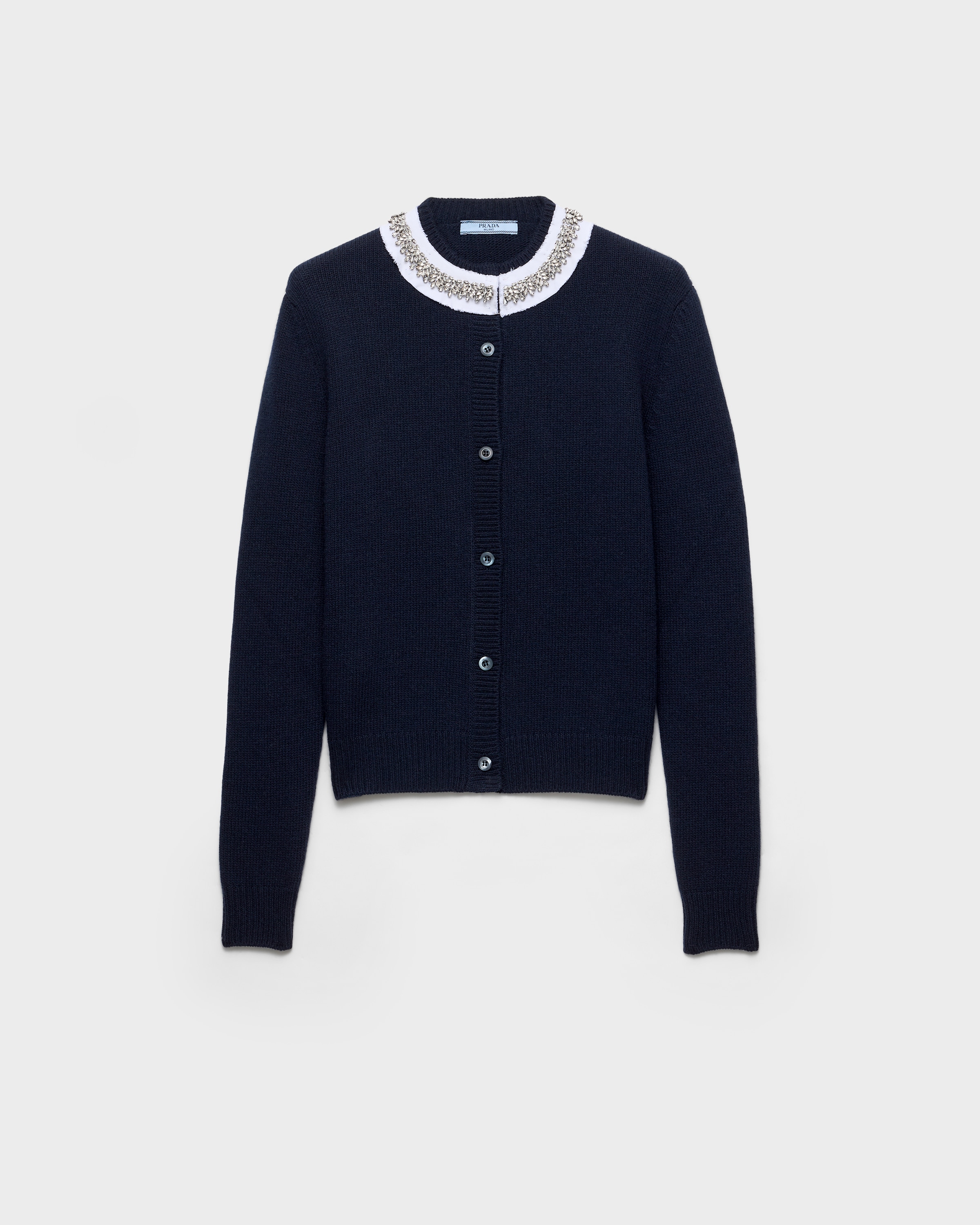 Navy Wool And Cashmere Cardigan | PRADA - United States