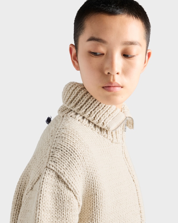 Wool zipper cardigan - Ivory/Blue Wool zipper cardigan - Ivory/Blue