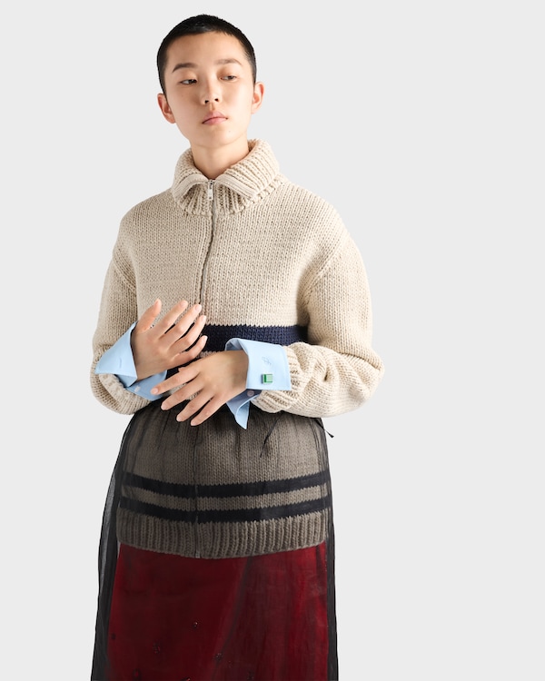 Wool zipper cardigan - Ivory/Blue Wool zipper cardigan - Ivory/Blue