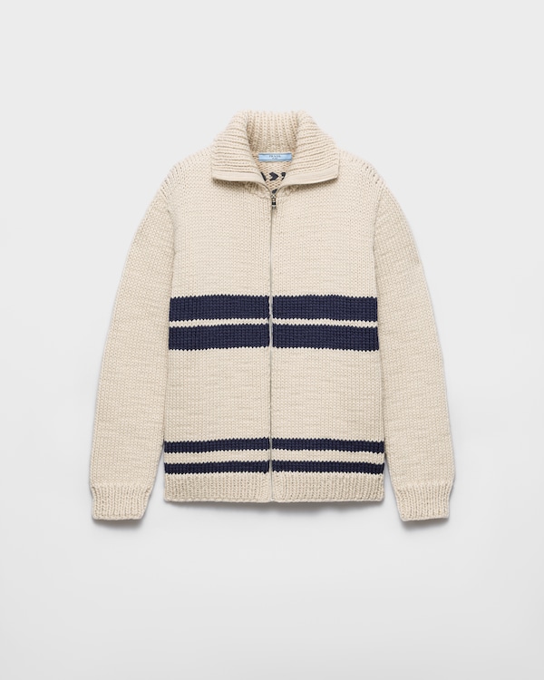Wool zipper cardigan - Ivory/Blue Wool zipper cardigan - Ivory/Blue