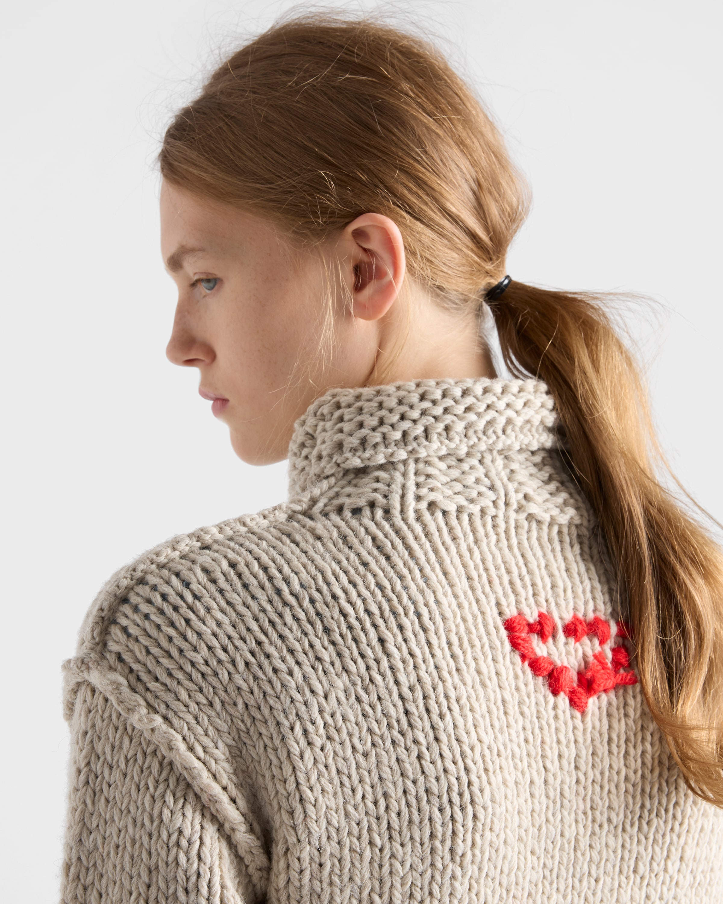 Ivory Wool Zipper Cardigan | PRADA
