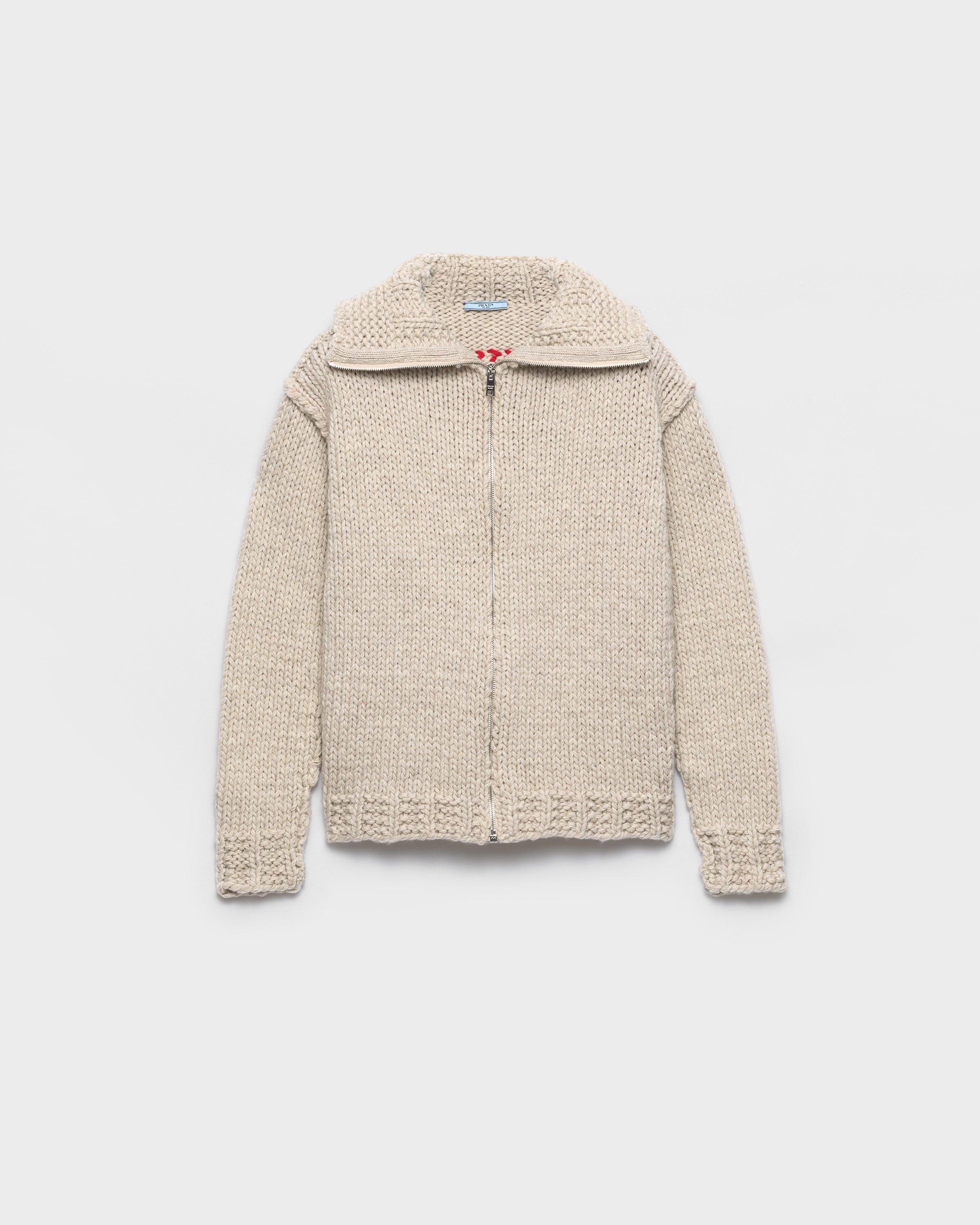 Ivory Wool Zipper Cardigan | PRADA
