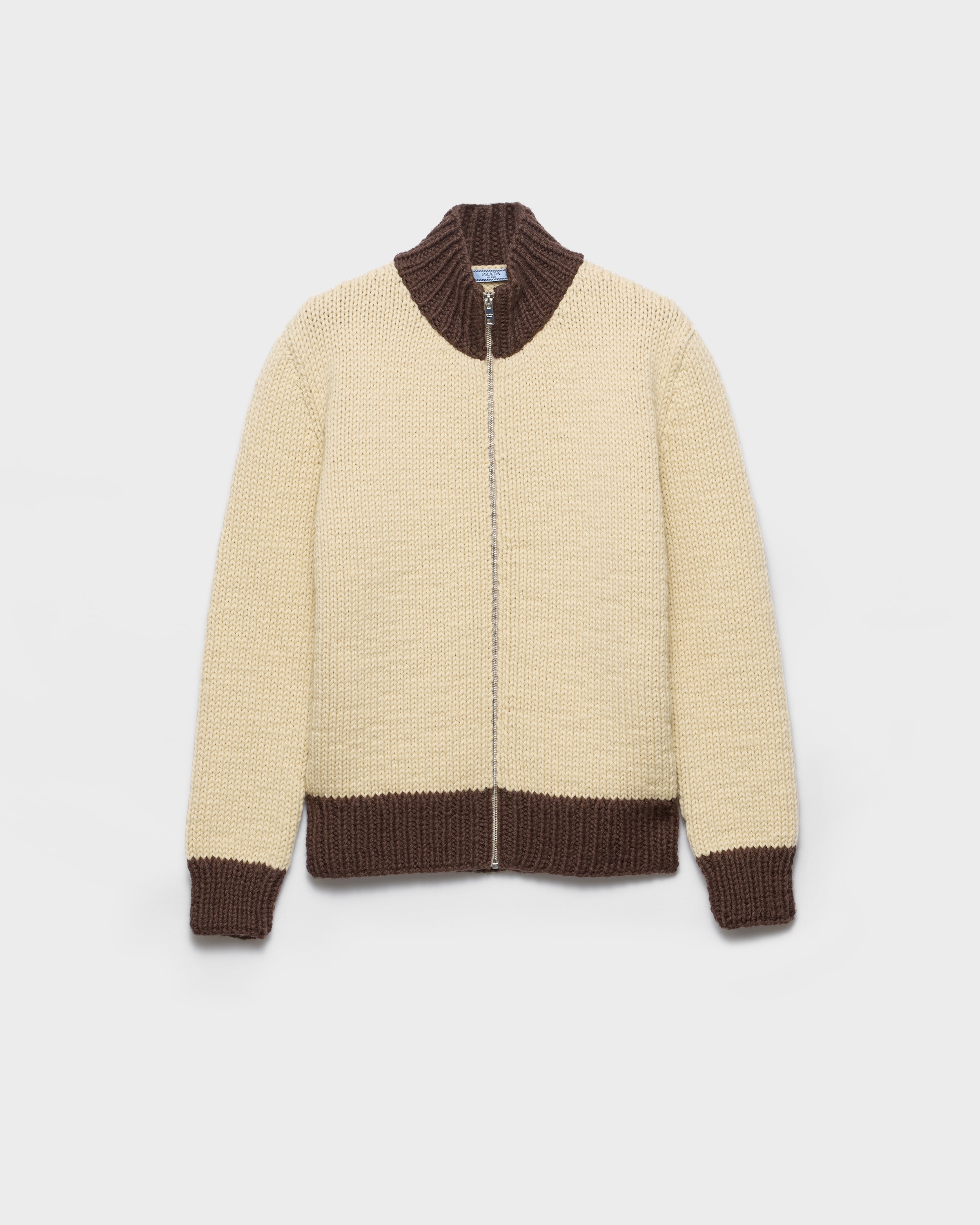 Cord/cocoa Brown Wool Zipper Cardigan | PRADA