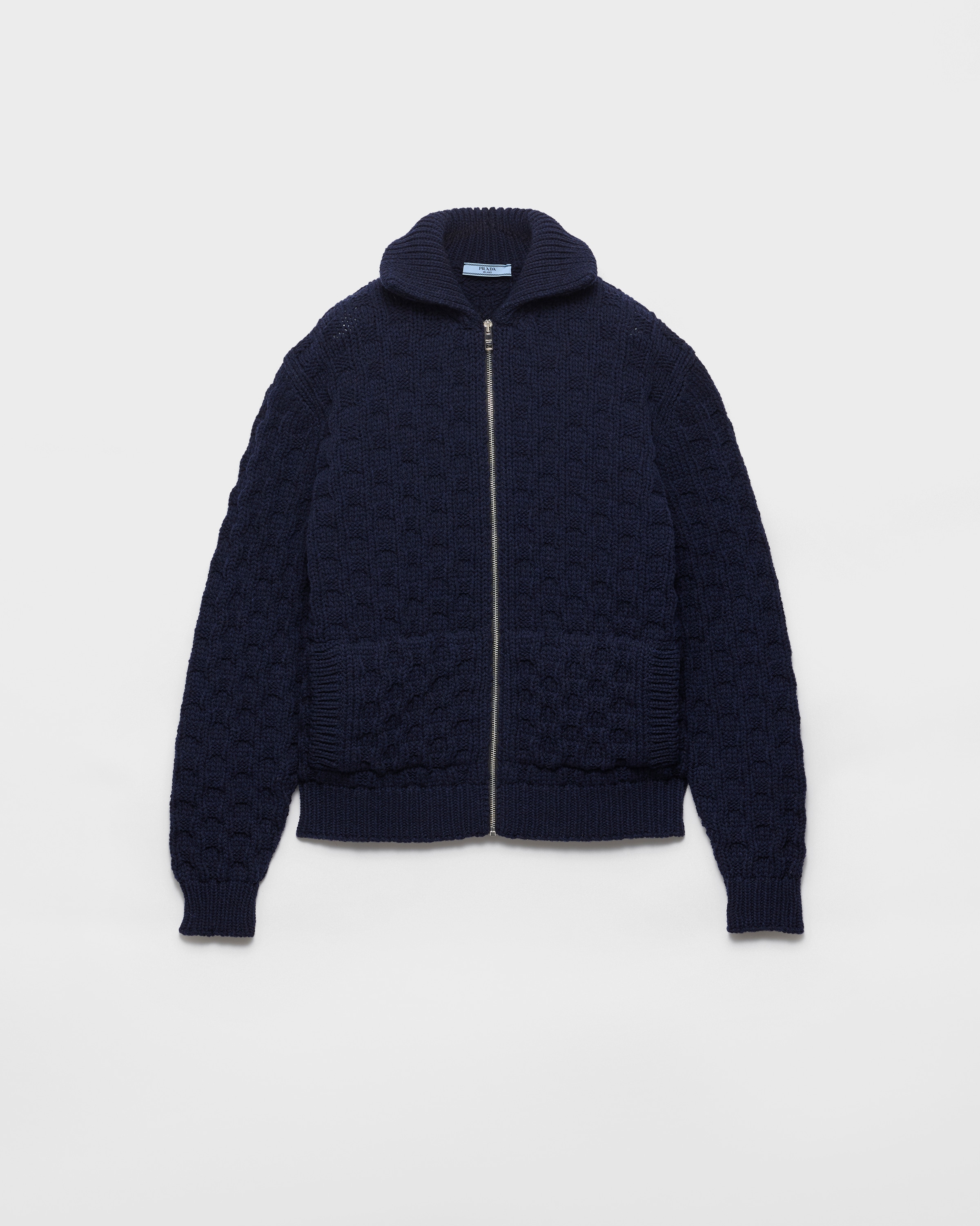 PRADA 2014 カーディガン ナイロンドッキング ネイビー Navy Wool Cardigan | PRADA