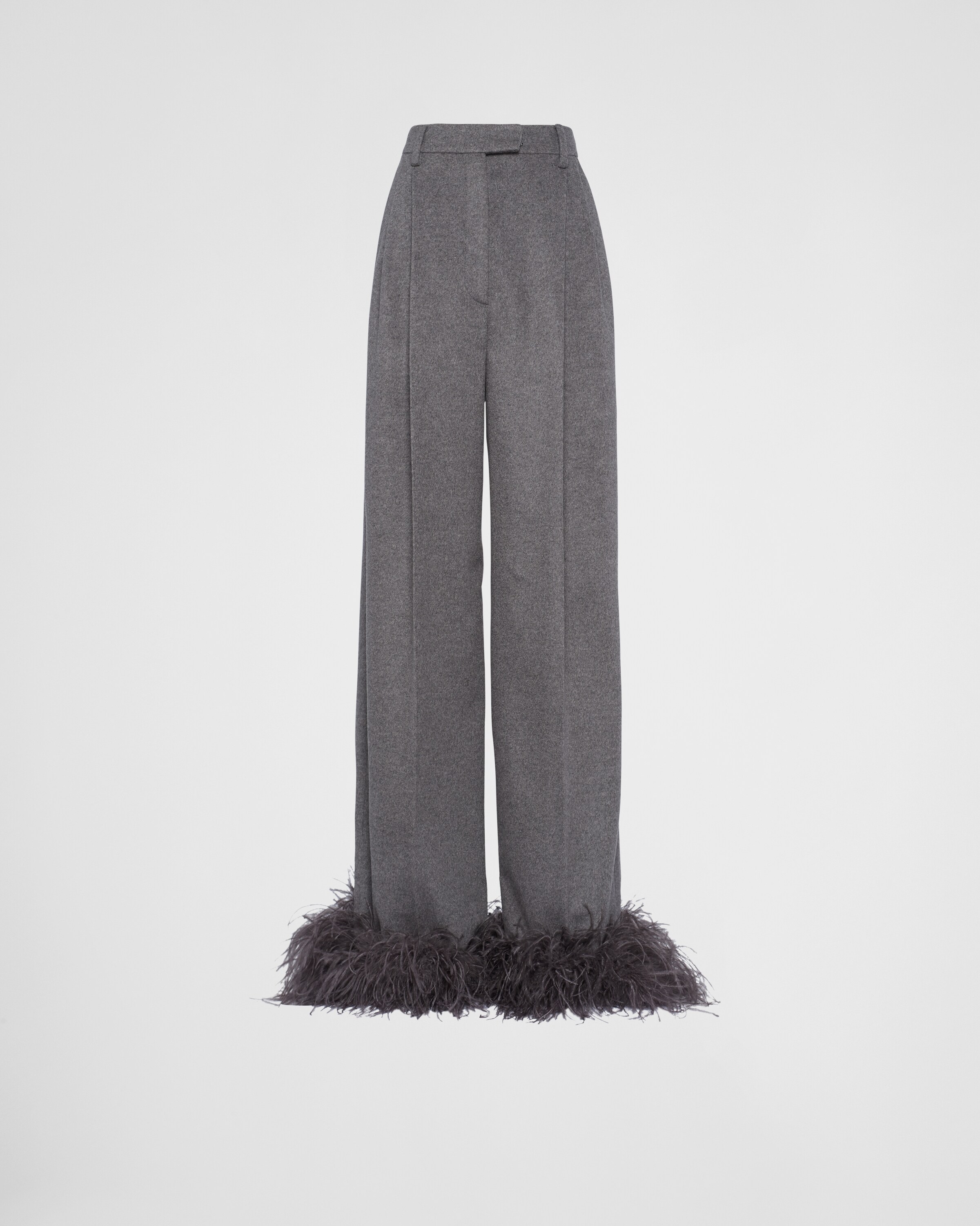 Prada Cashmere Pants With Feathers In Grey