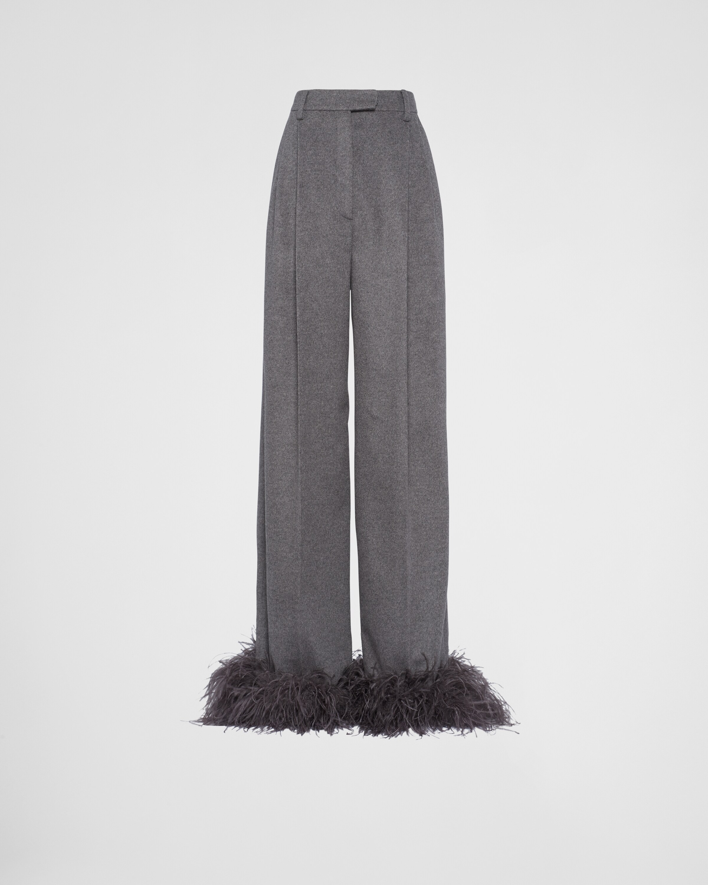 Shop Prada Cashmere Pants With Feathers In Grey