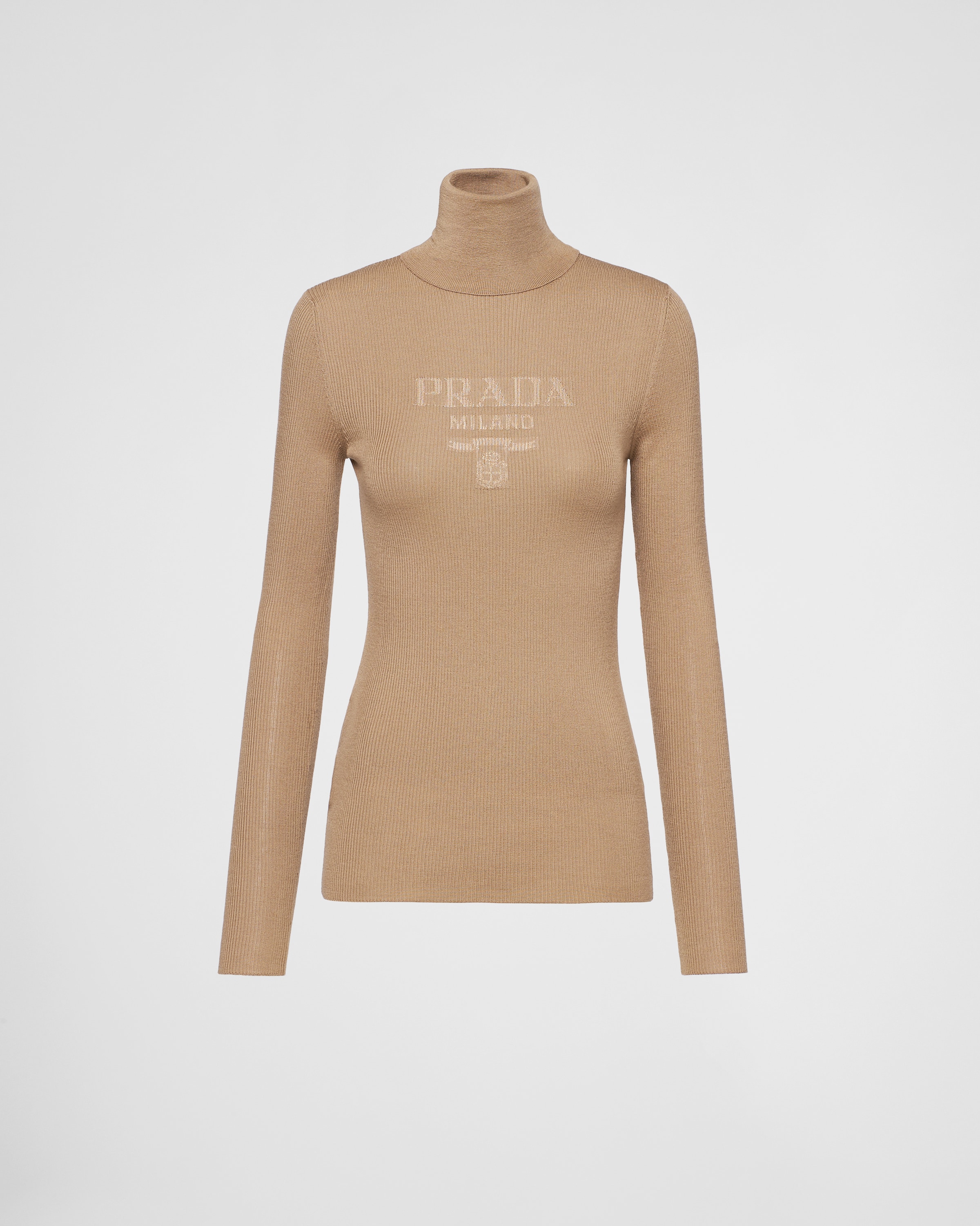 Prada Superfine Wool Turtleneck Sweater In Brown