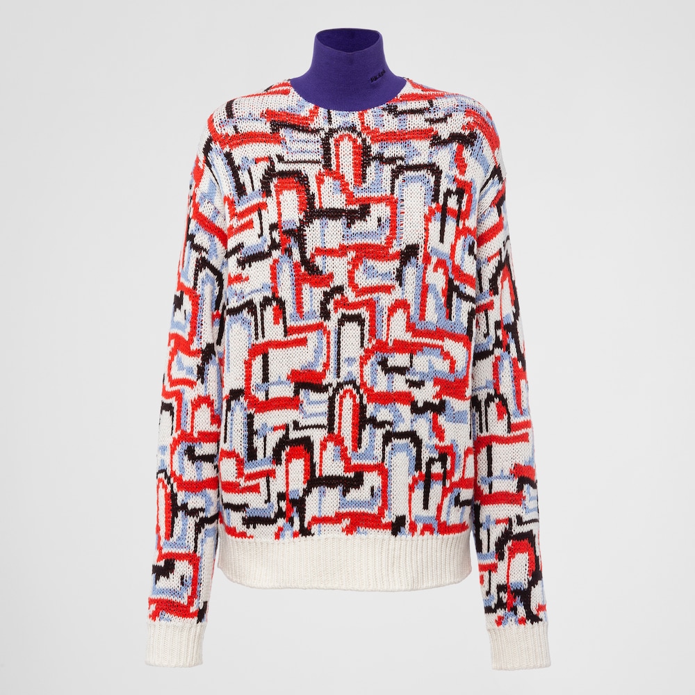 PRADA ジャカード スーパーファインウール タートルネックセーター