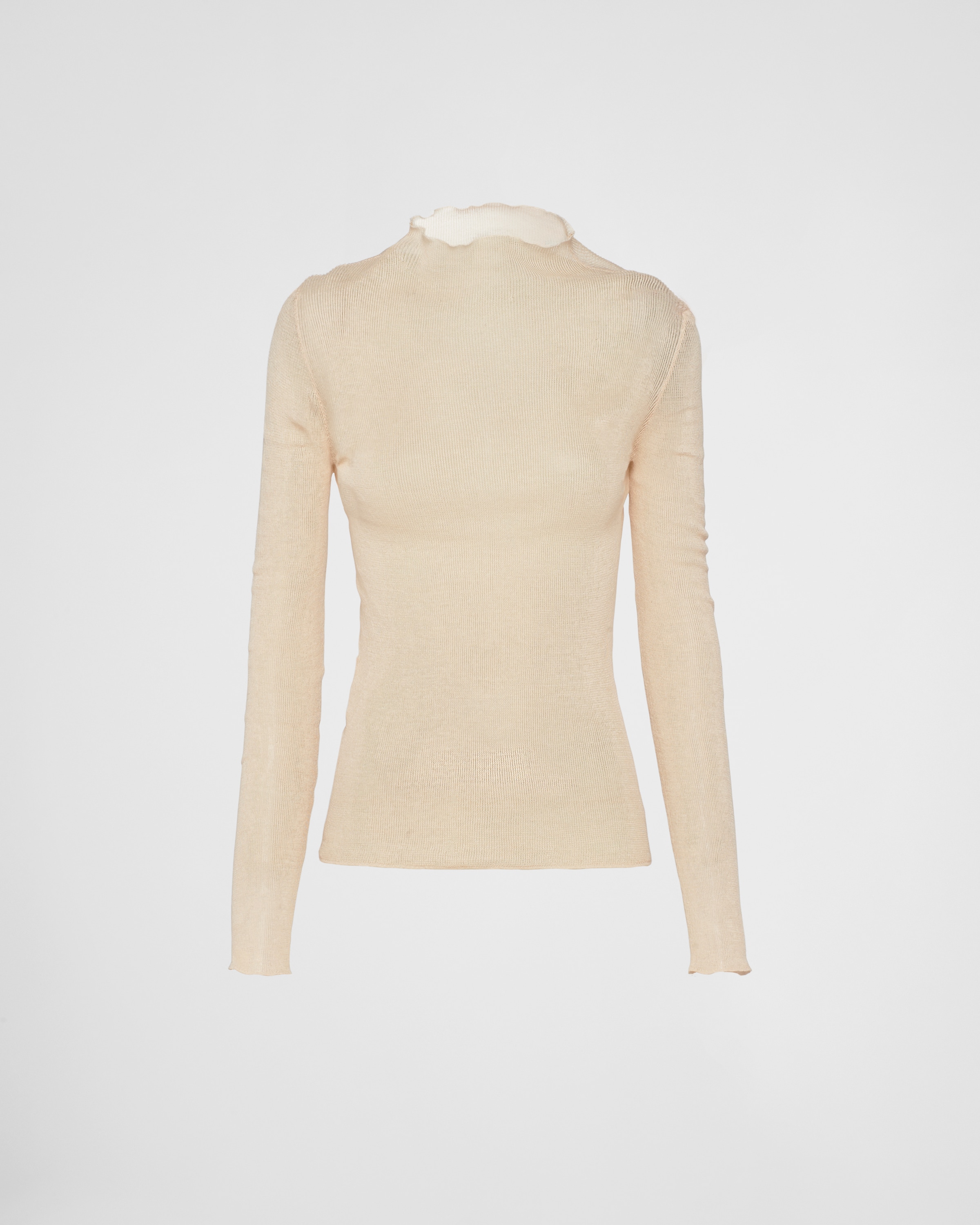 Prada Superfine Cotton Knit Mock-neck Top In Albino White