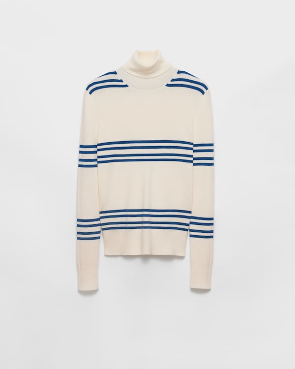 Sapphire Blue Wool and cashmere crew-neck sweater | PRADA