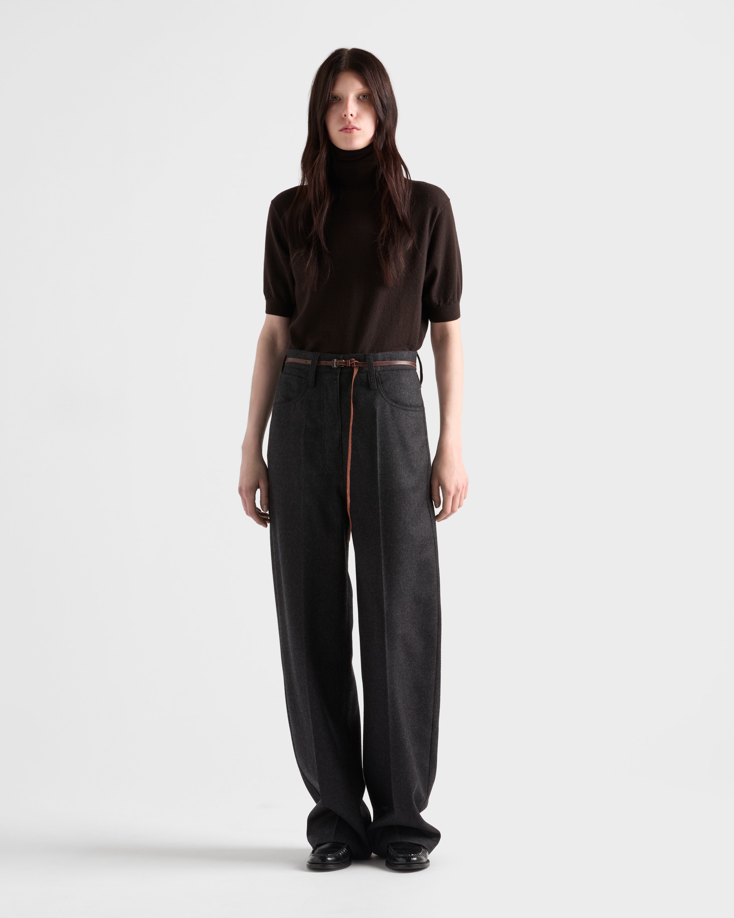 Prada Superfine Cashmere F 18 Short Sleeve Turtleneck In Brown