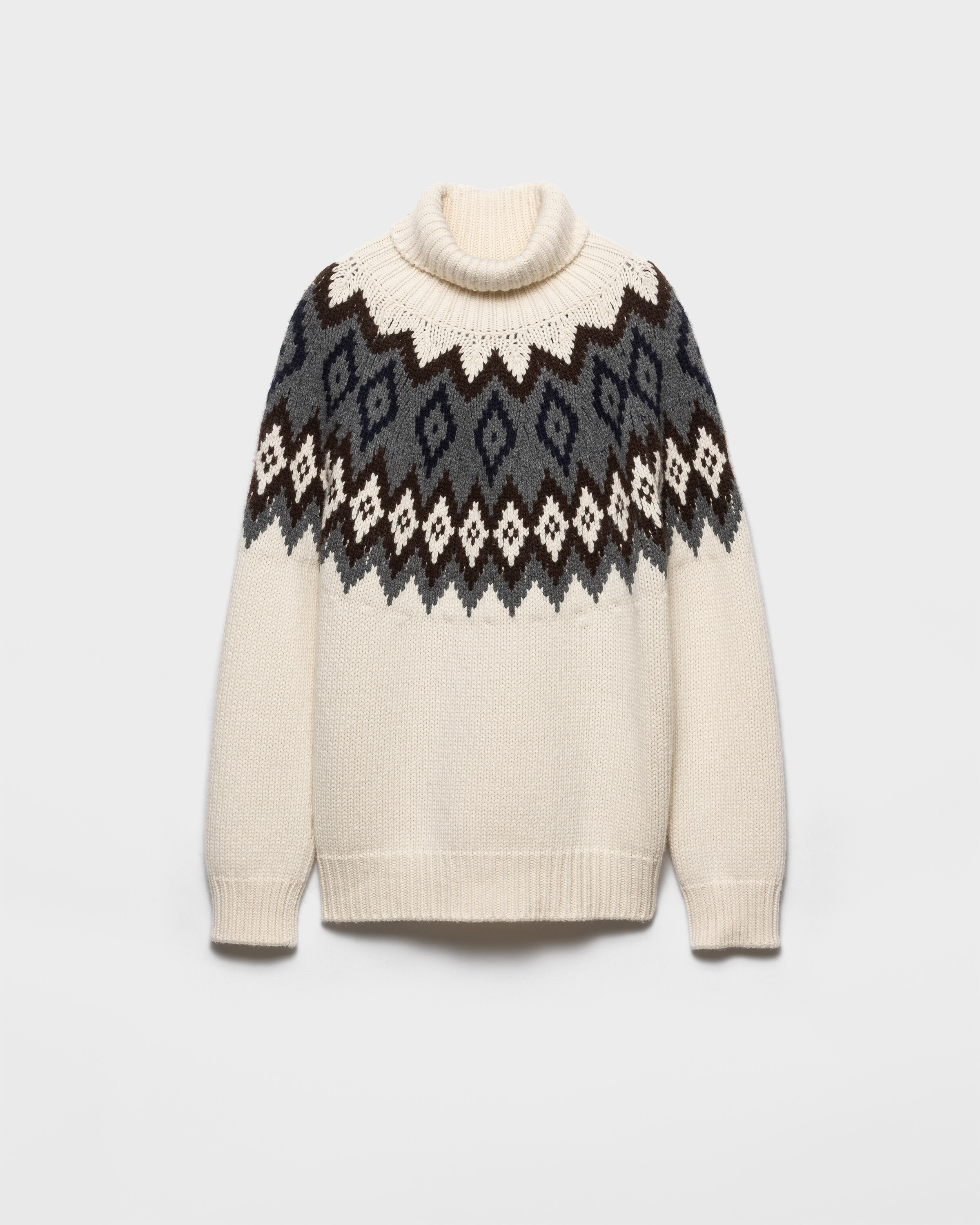 Prada Cashmere And Wool Turtleneck Sweater, Woman, Natural/slate, Size 36