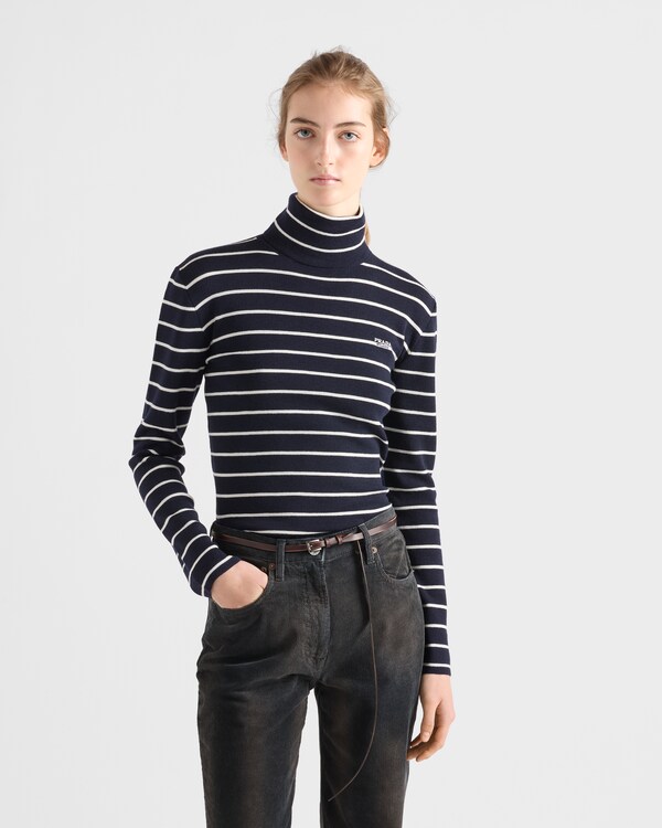 Striped wool turtleneck sweater - Navy Striped wool turtleneck sweater - Navy