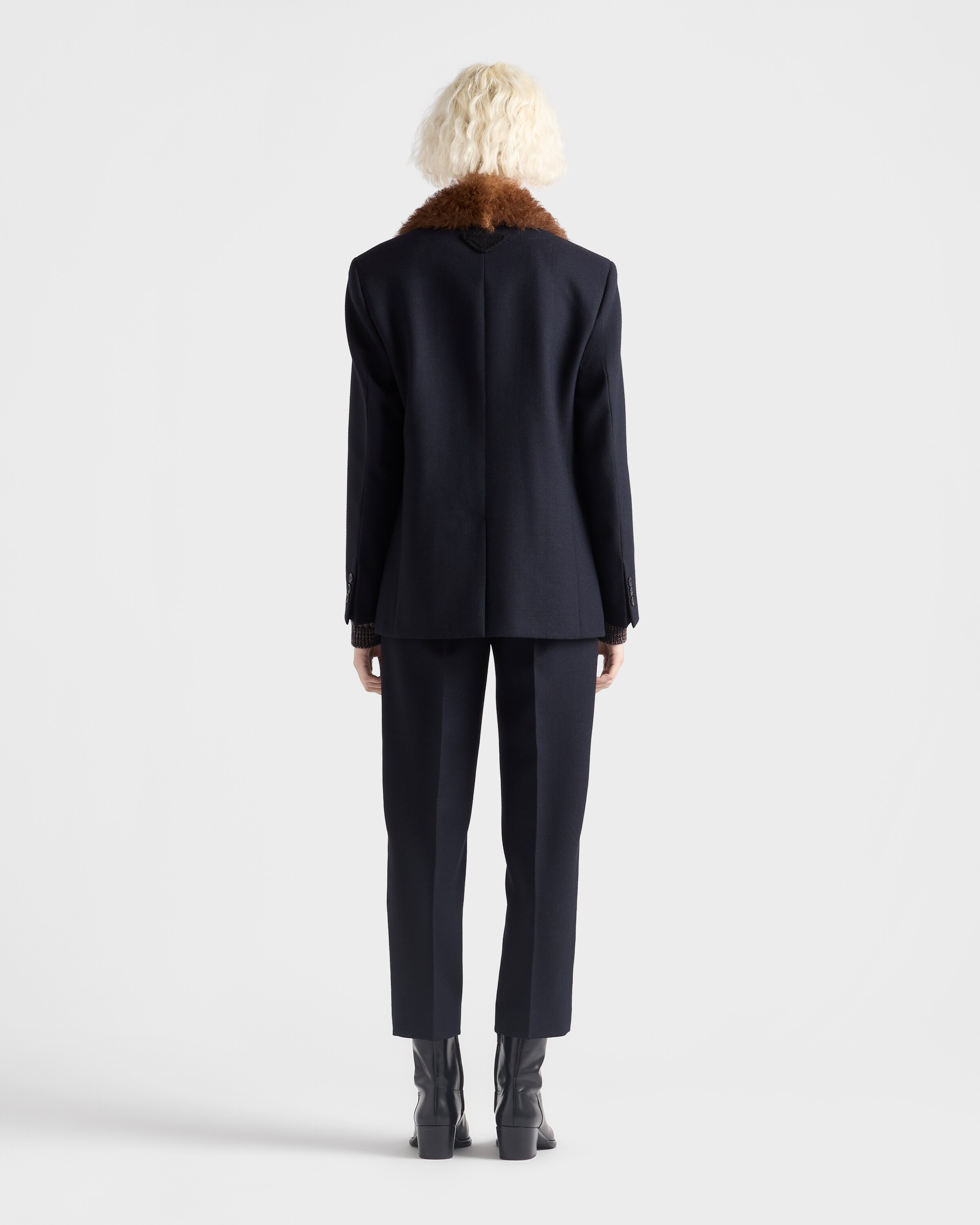 Navy Wool Rush Stitch Pants | PRADA