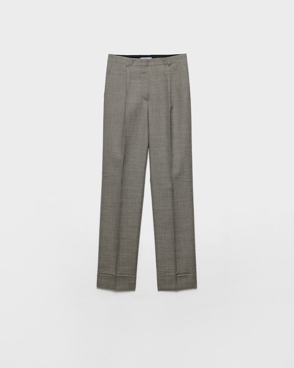 Clay Grey Technical wool pants with printed belt | PRADA