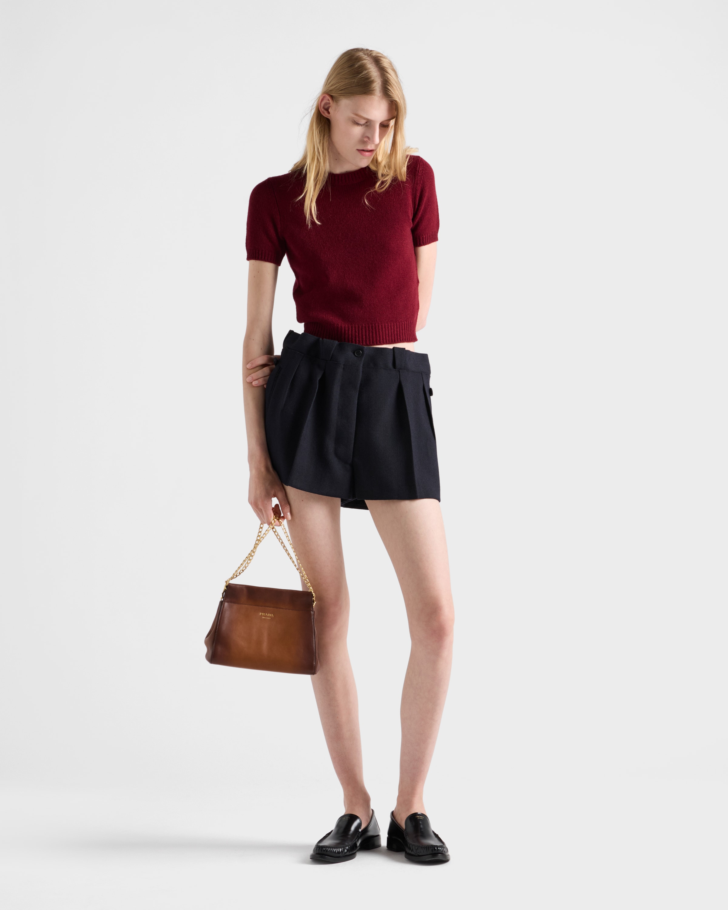 Prada Shorts Aus Chevron-wolle In Black