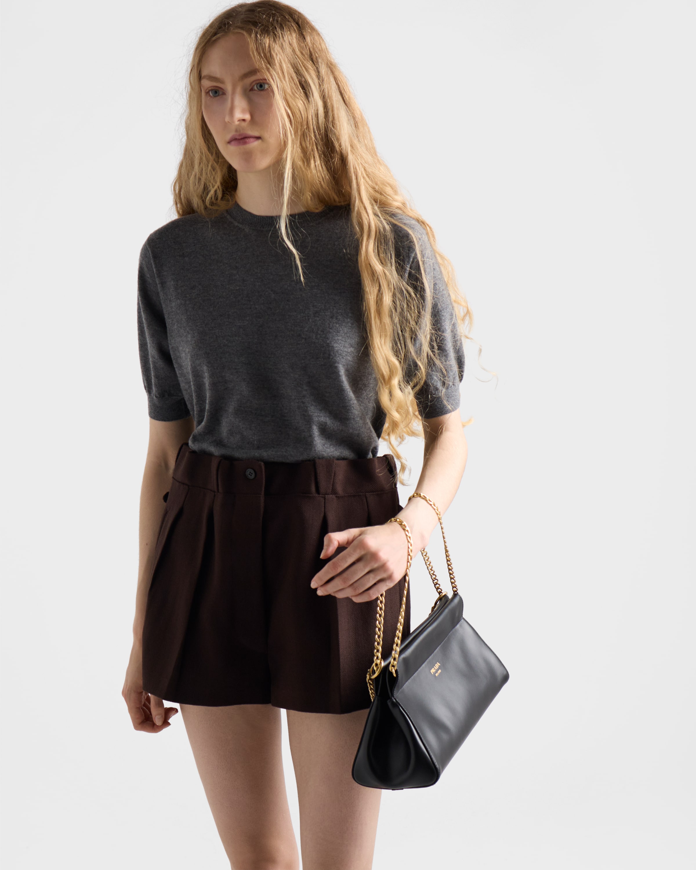 Prada Chevron Wool Shorts In Brown