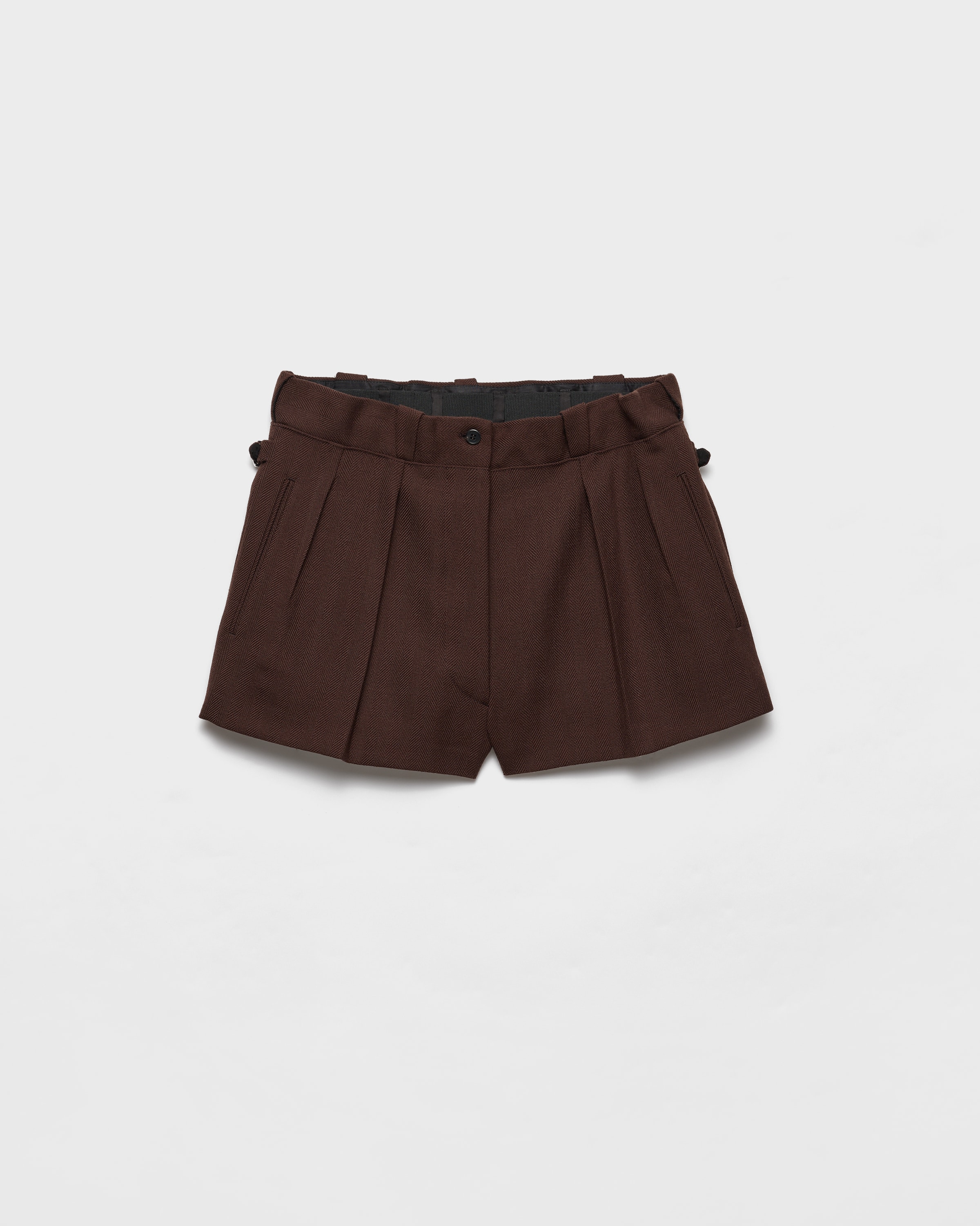 Prada Chevron Wool Shorts In Brown
